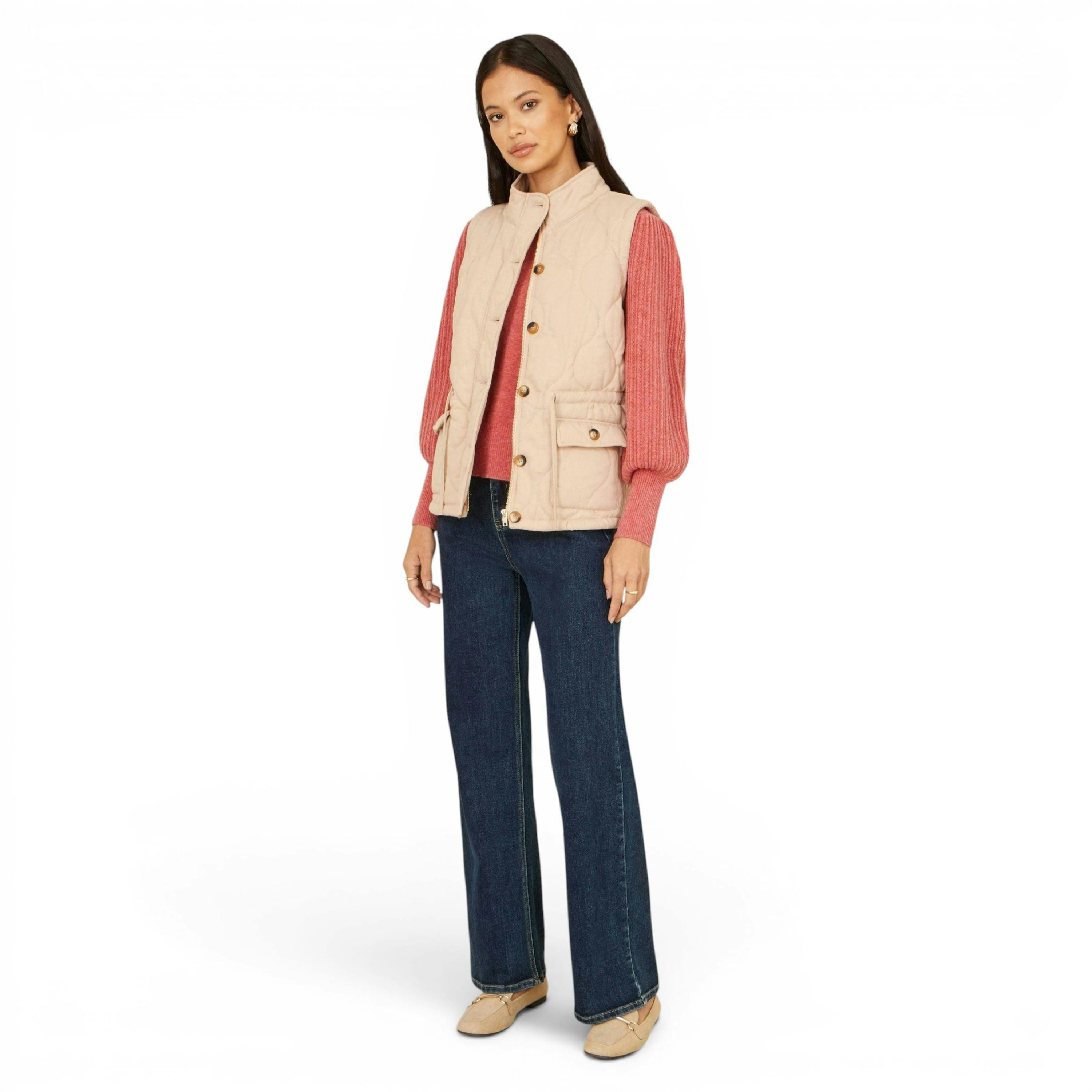 Yumi Beige Quilted Utility Gilet , view 2 of 5