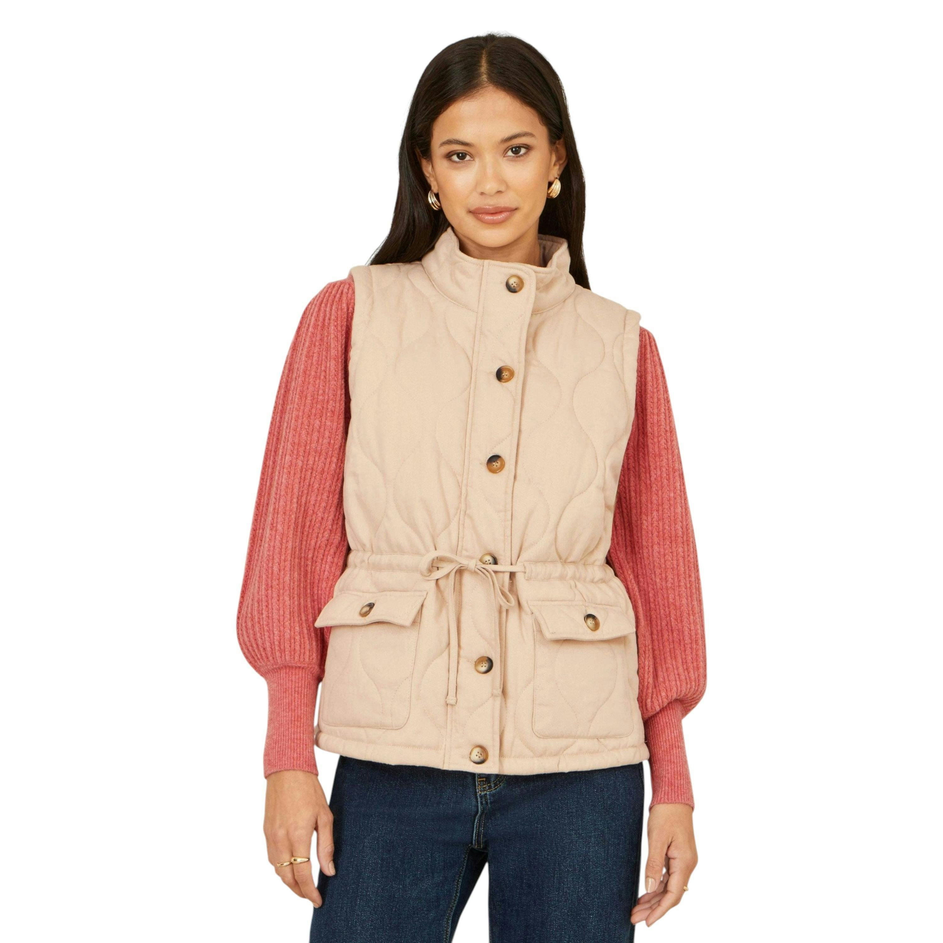 Yumi Beige Quilted Utility Gilet , view 3 of 5