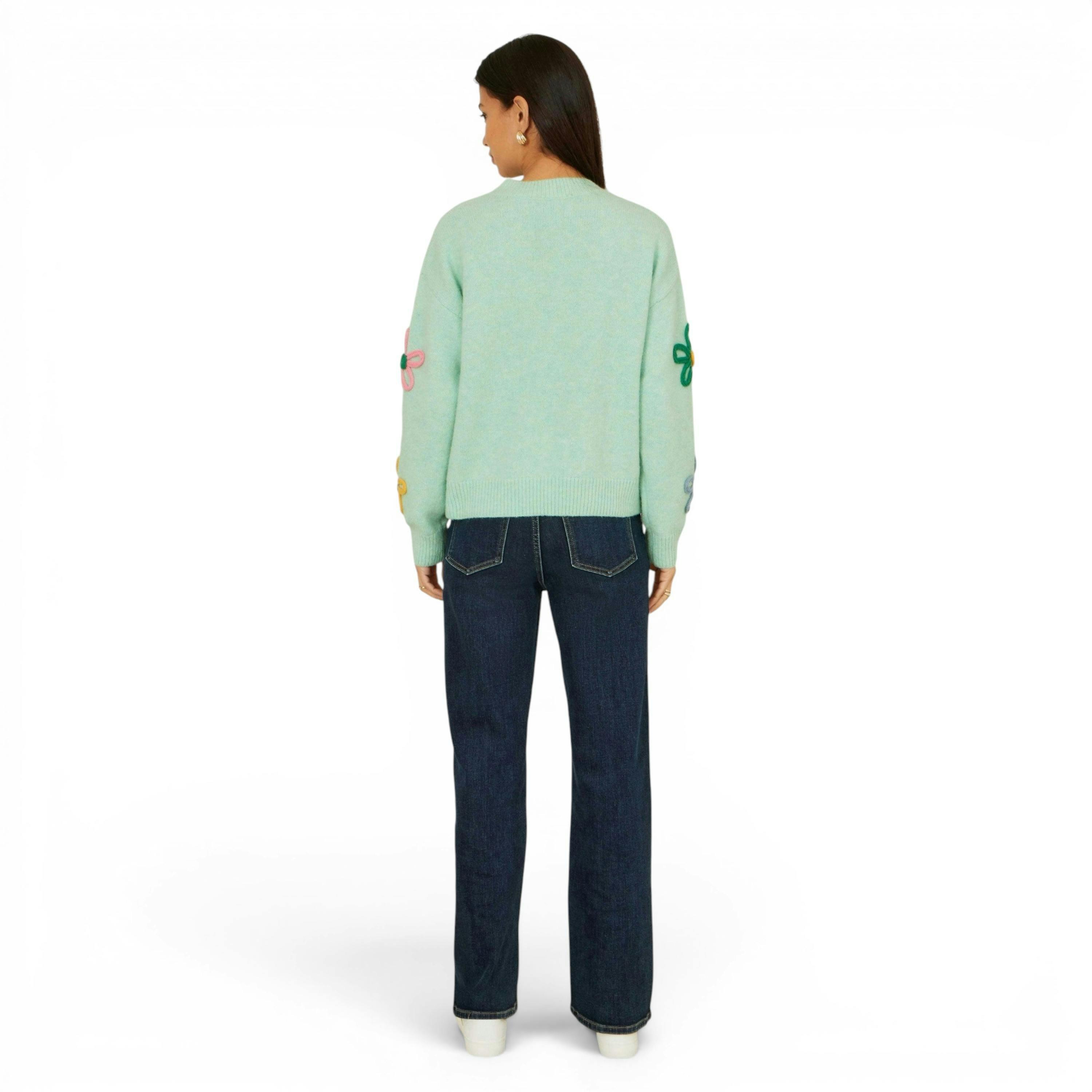 Yumi Green Relaxed Flower Embroidered Jumper , view 4 of 6