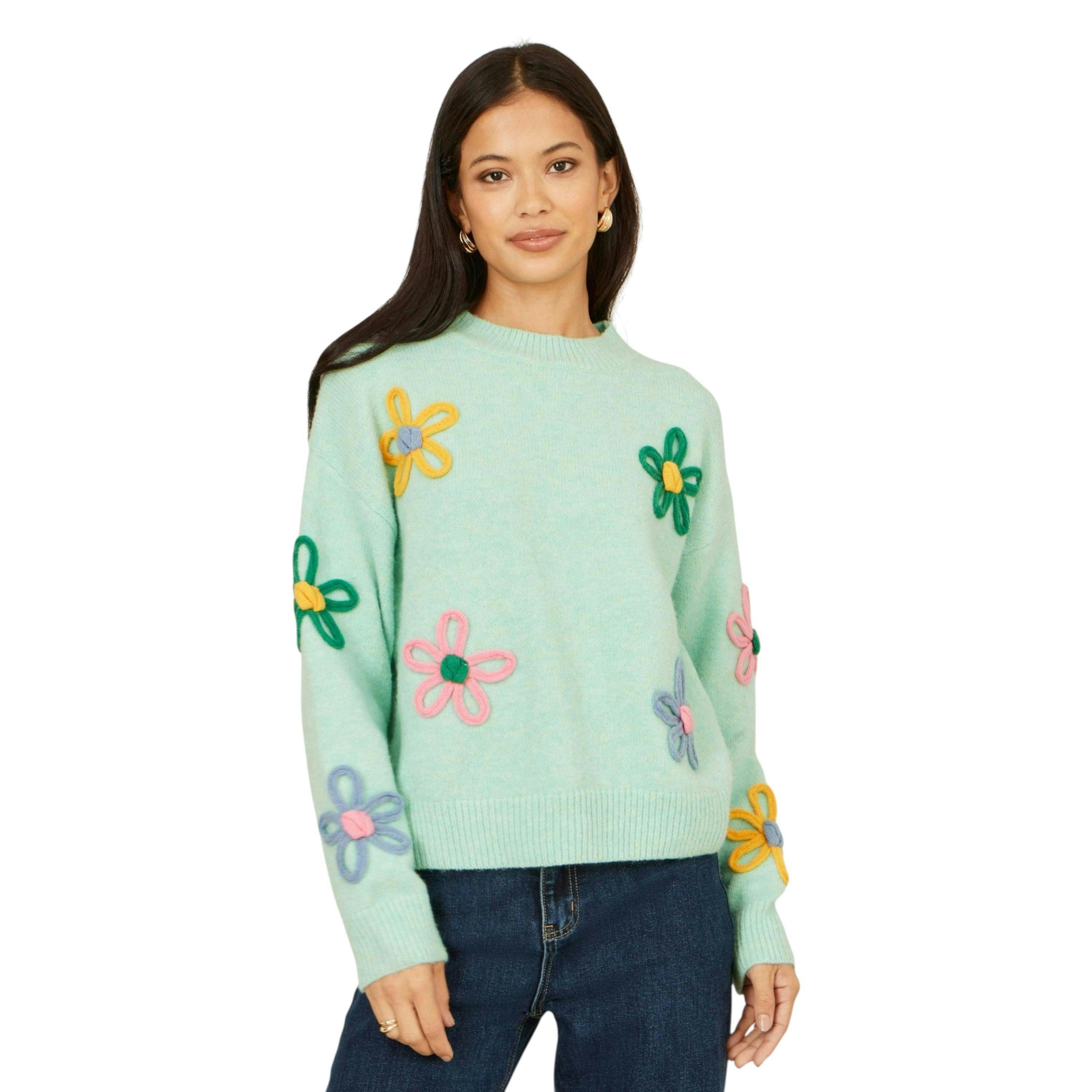 Yumi Green Relaxed Flower Embroidered Jumper , view 5 of 6