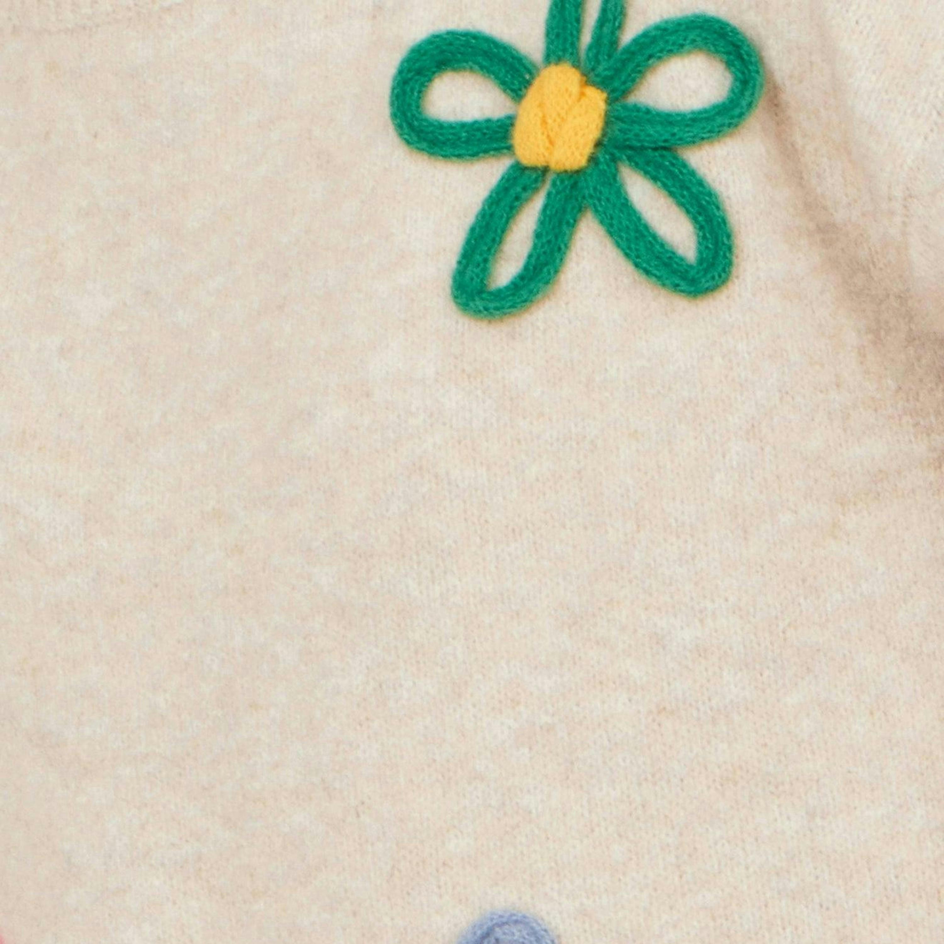 Yumi Oatmeal Relaxed Flower Embroidered Jumper , view 6 of 6
