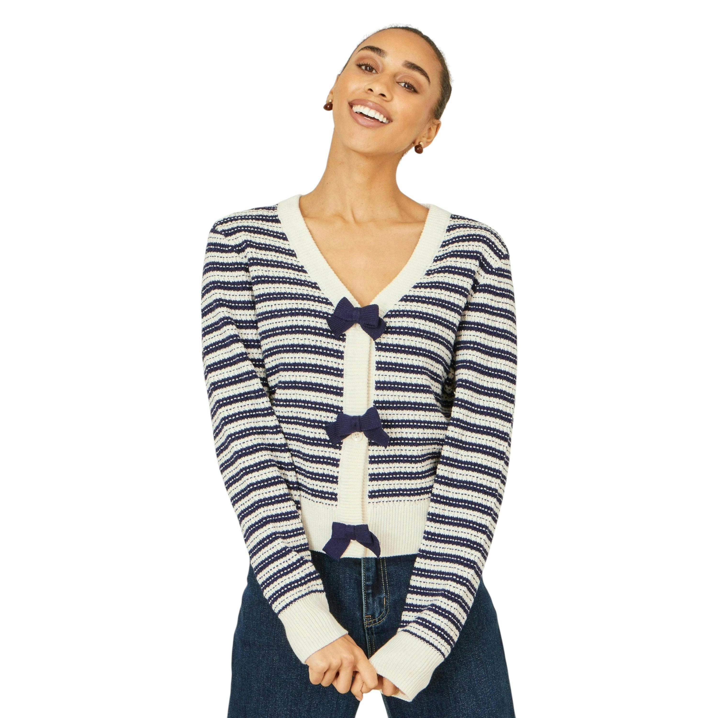 Yumi Multicolour Block Stripe Tie Front Cardigan , view 4 of 5