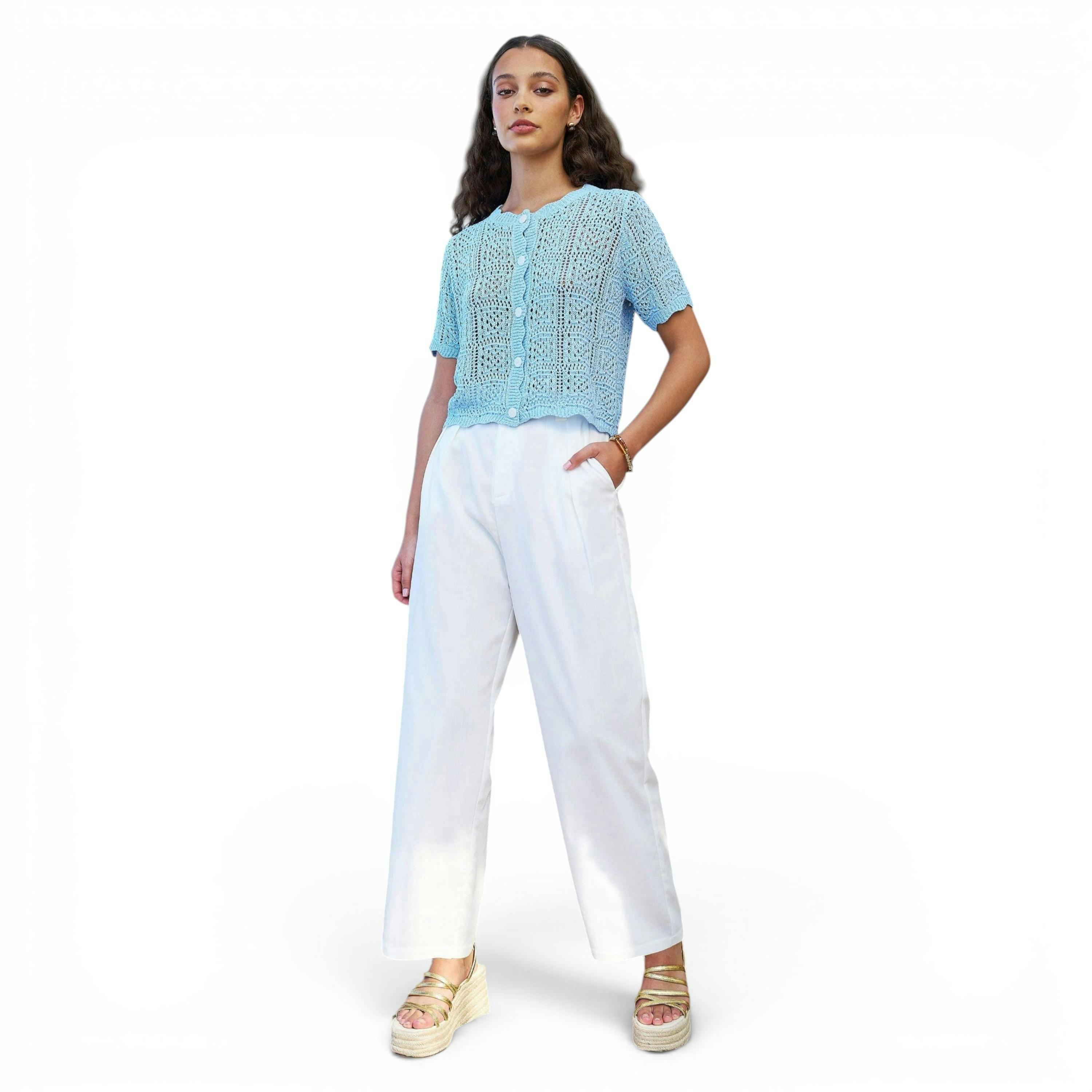 Yumi White Wide Leg Trousers , view 1 of 6