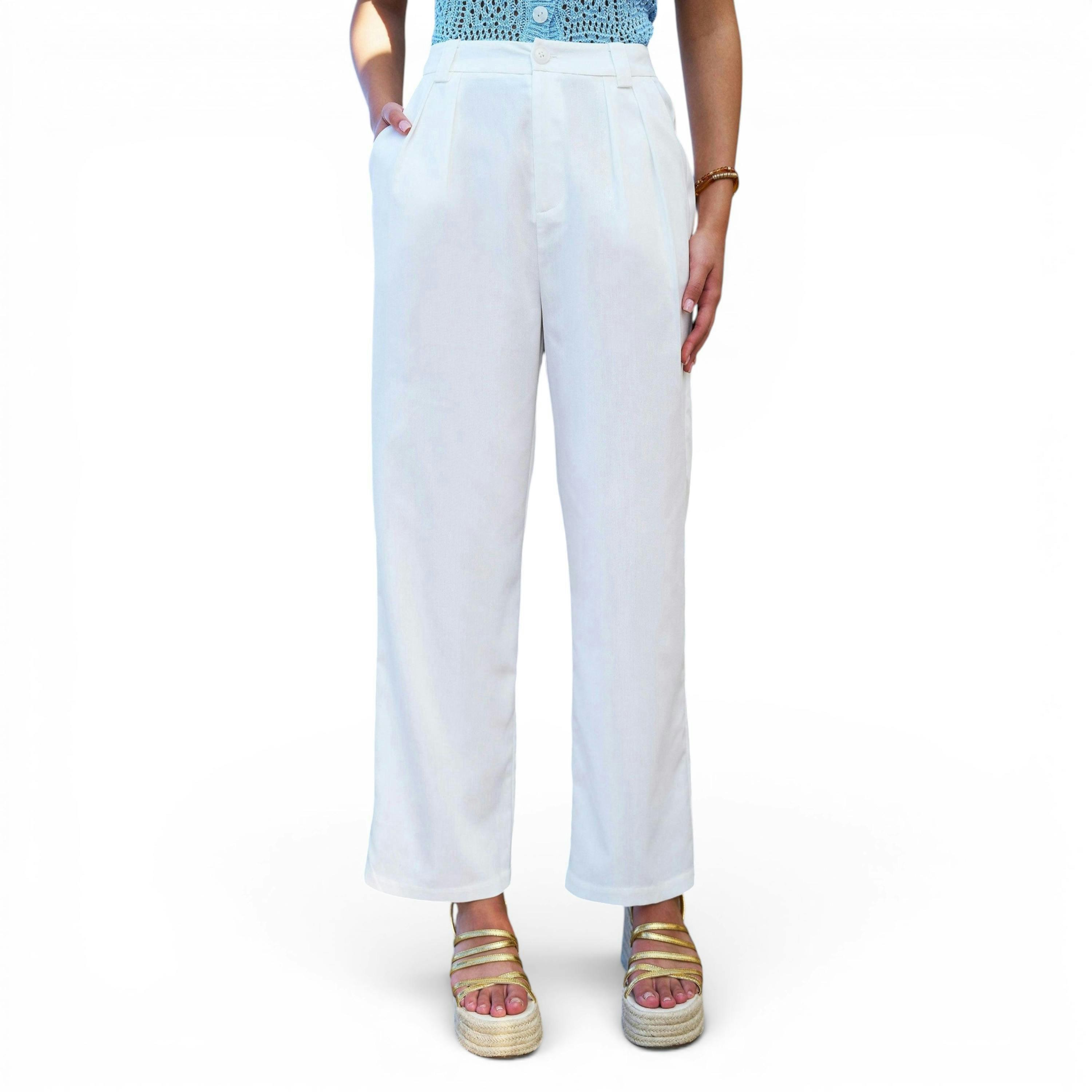 Yumi White Wide Leg Trousers , view 2 of 6