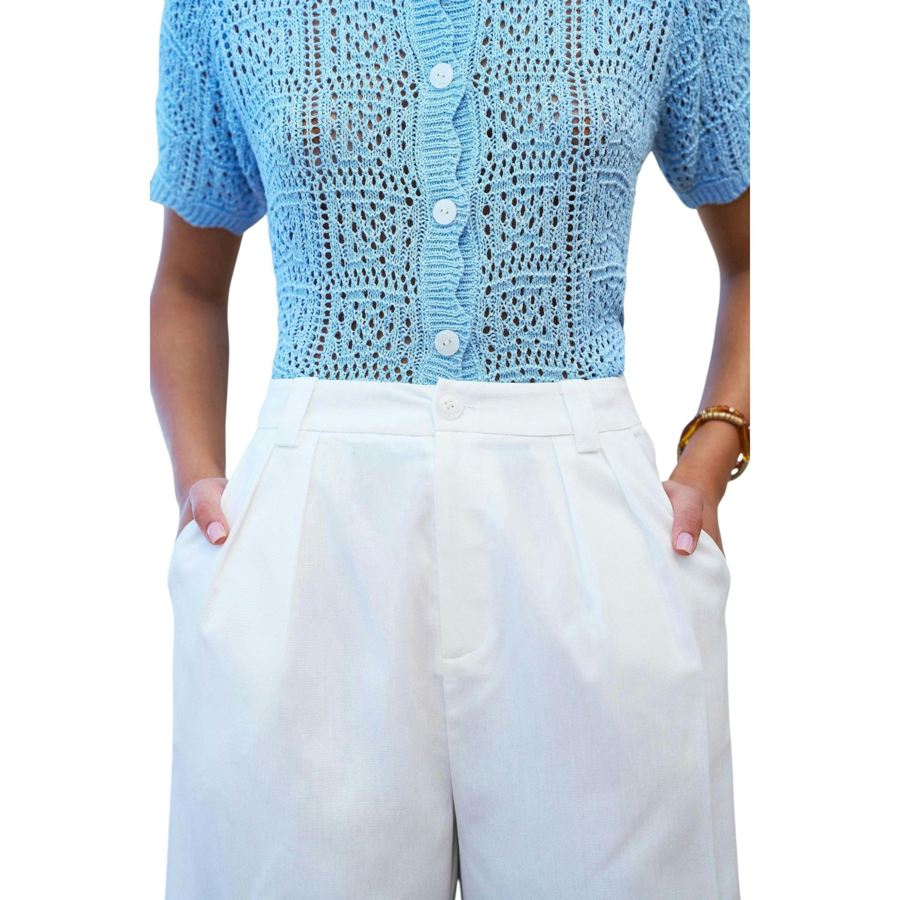 Yumi White Wide Leg Trousers , view 3 of 6