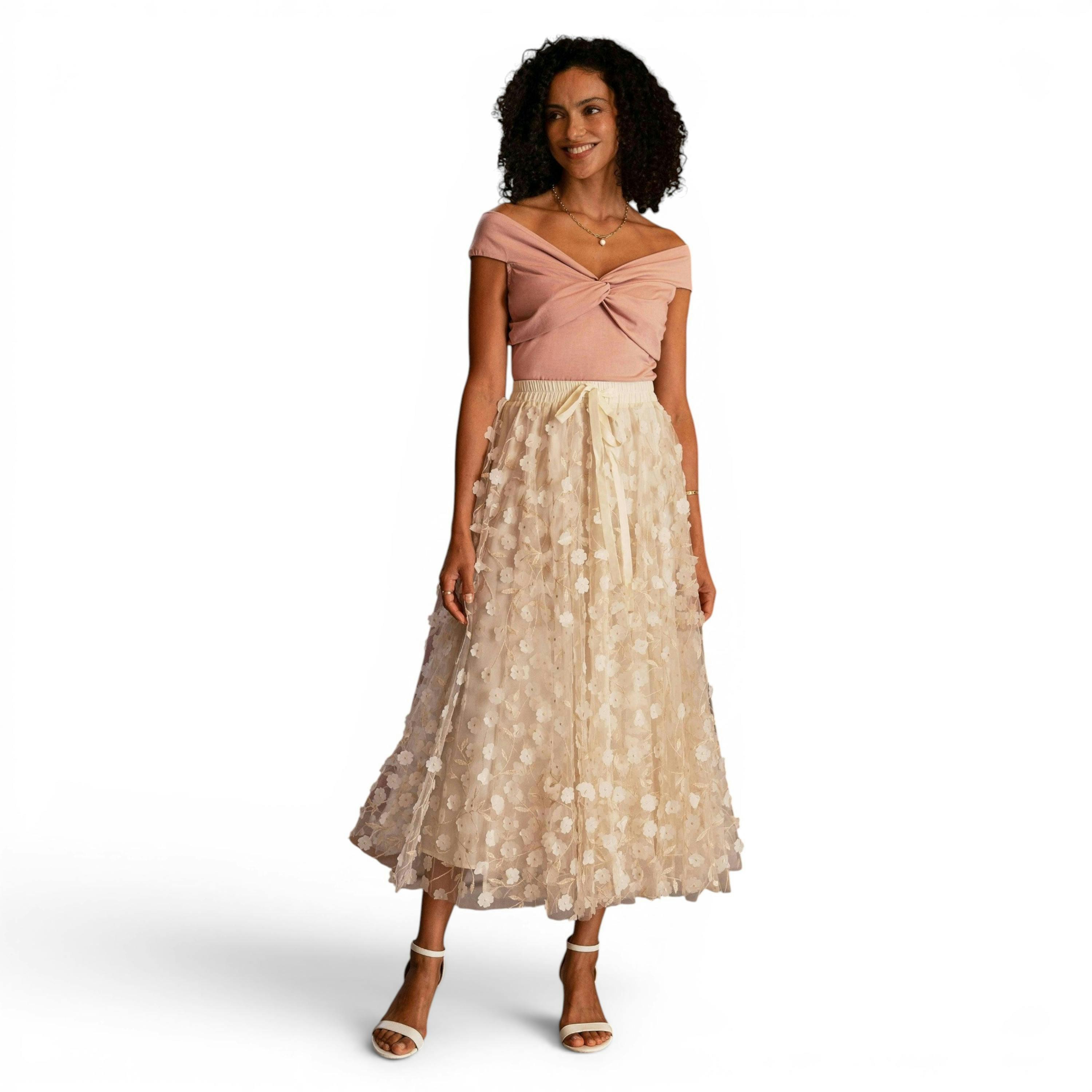 Yumi Blush Jersey Cotton Bardot Top With Knot Detail , view 2 of 5