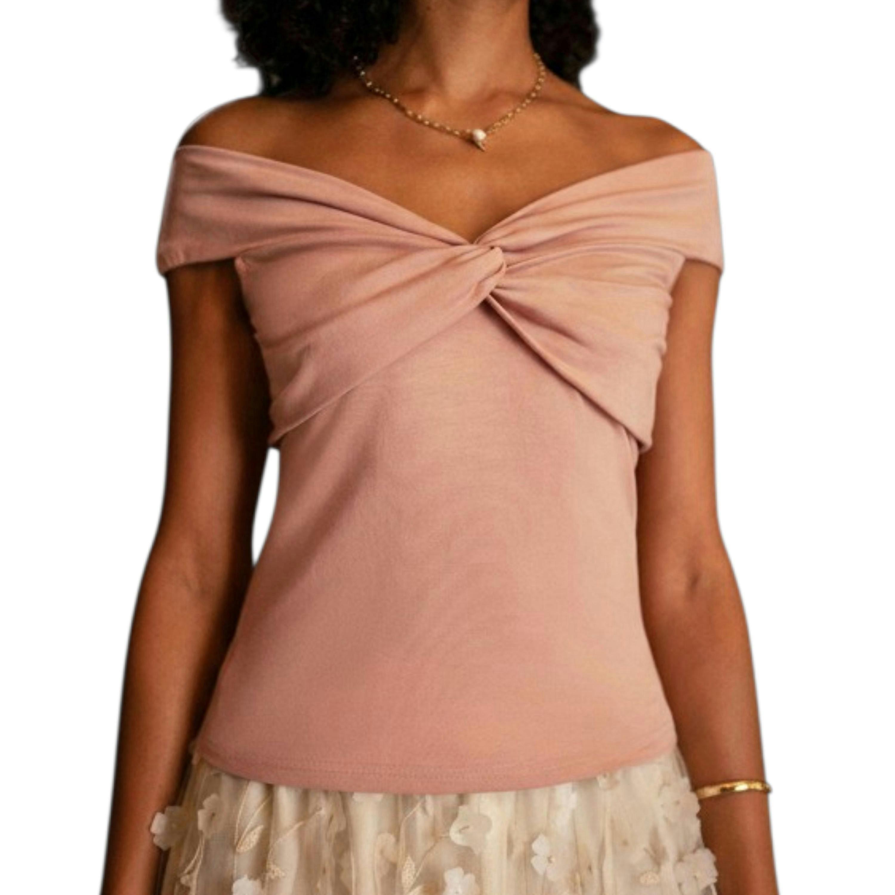 Yumi Blush Jersey Cotton Bardot Top With Knot Detail , view 3 of 5
