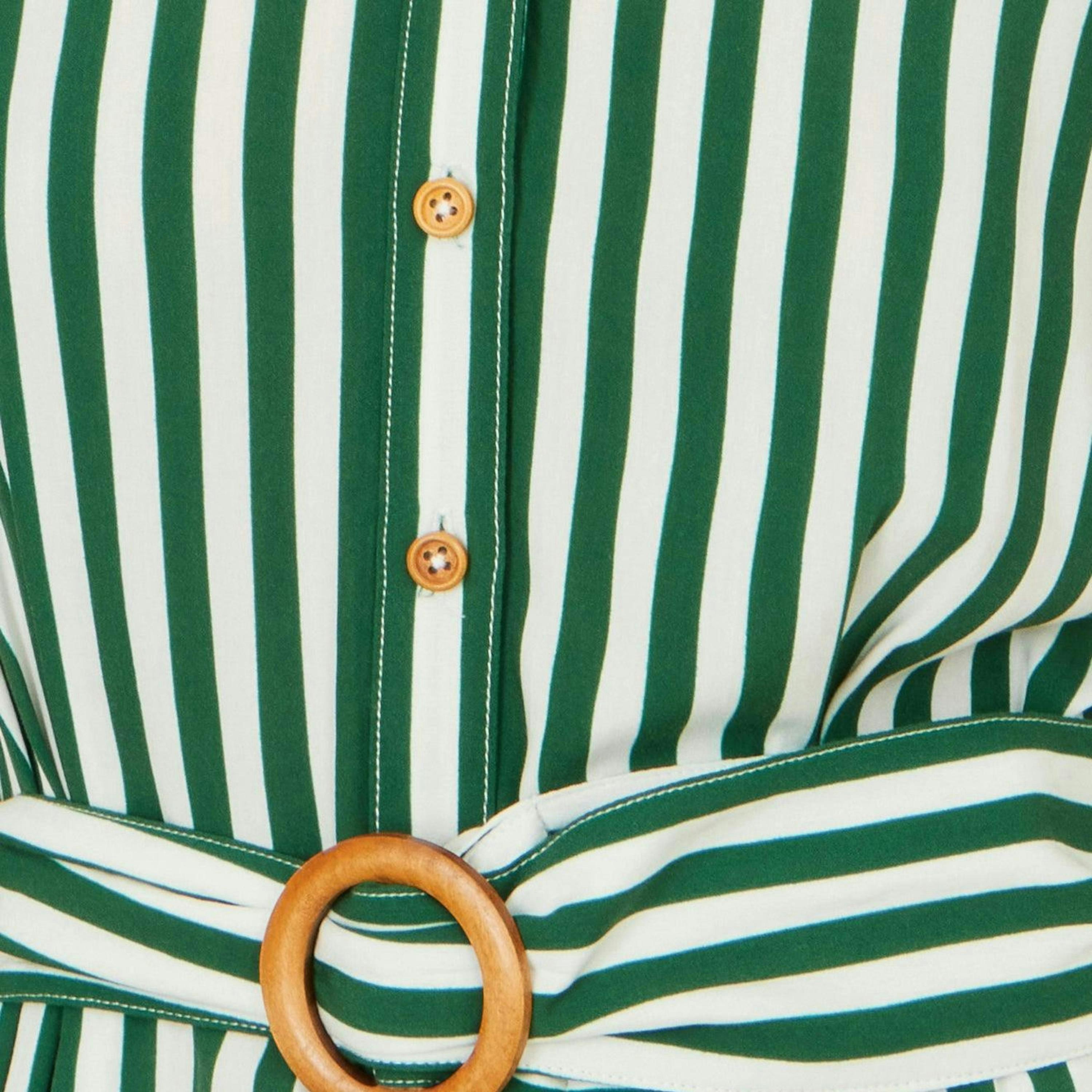 Yumi Green Stripe Print Relaxed Midi Shirt Dress With Belt , view 6 of 6