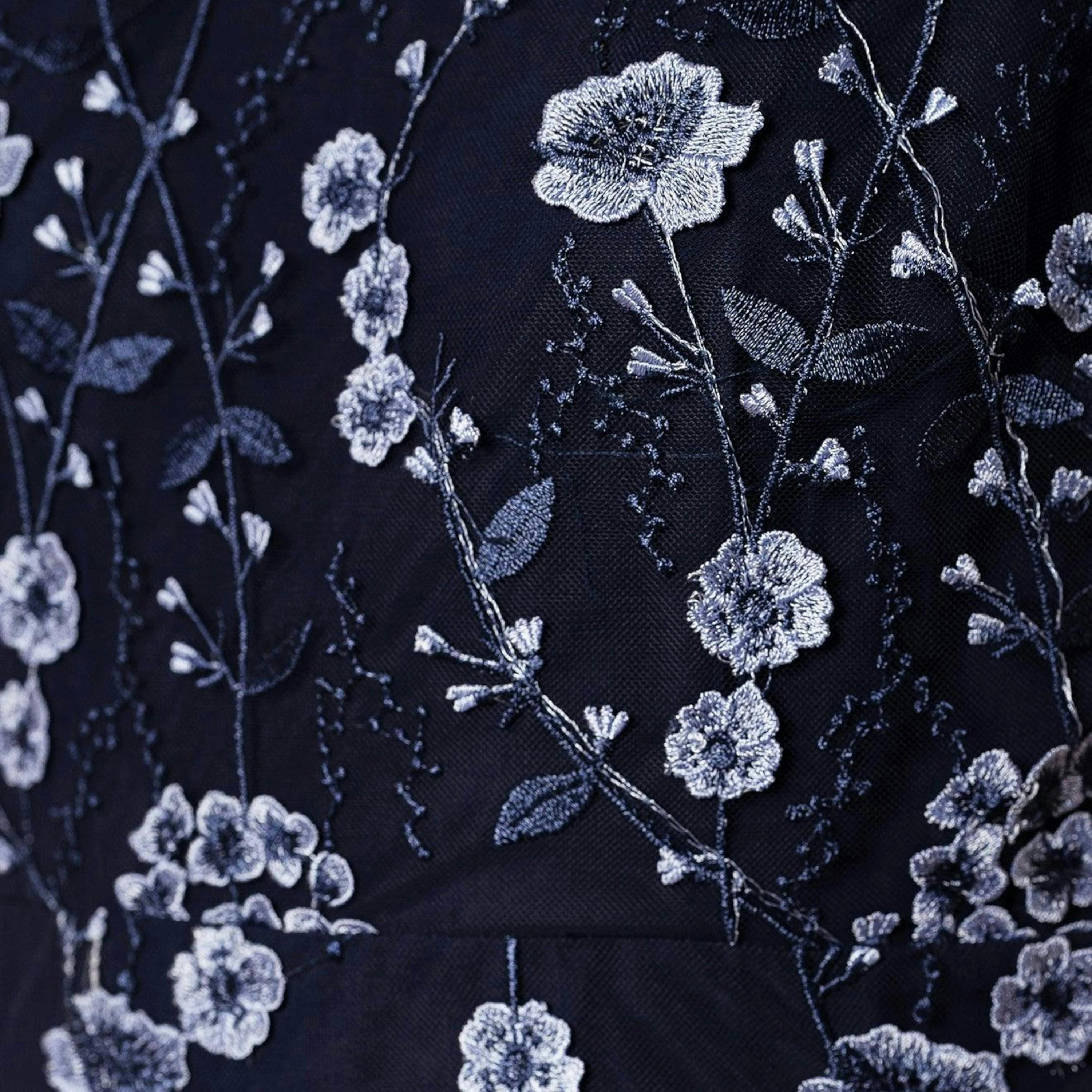 Yumi Navy Embroidered Mesh Midi Dress , view 6 of 6