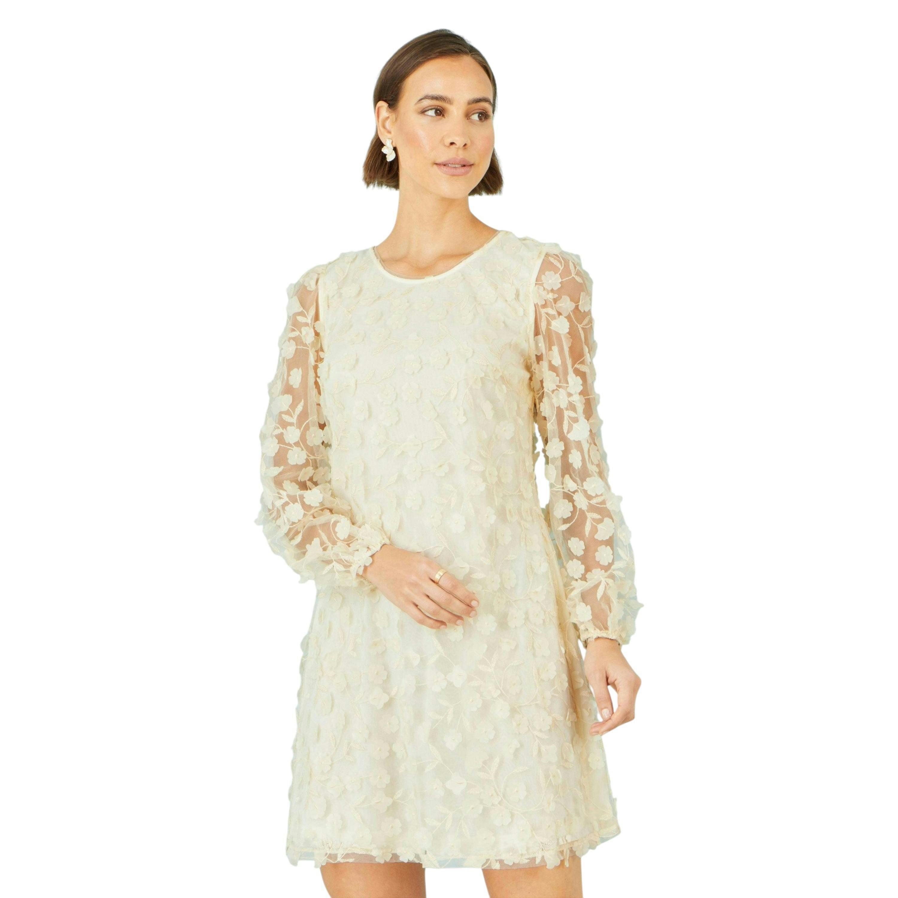 Yumi Ivory Long Sleeve Floral Applique Tunic , view 1 of 6