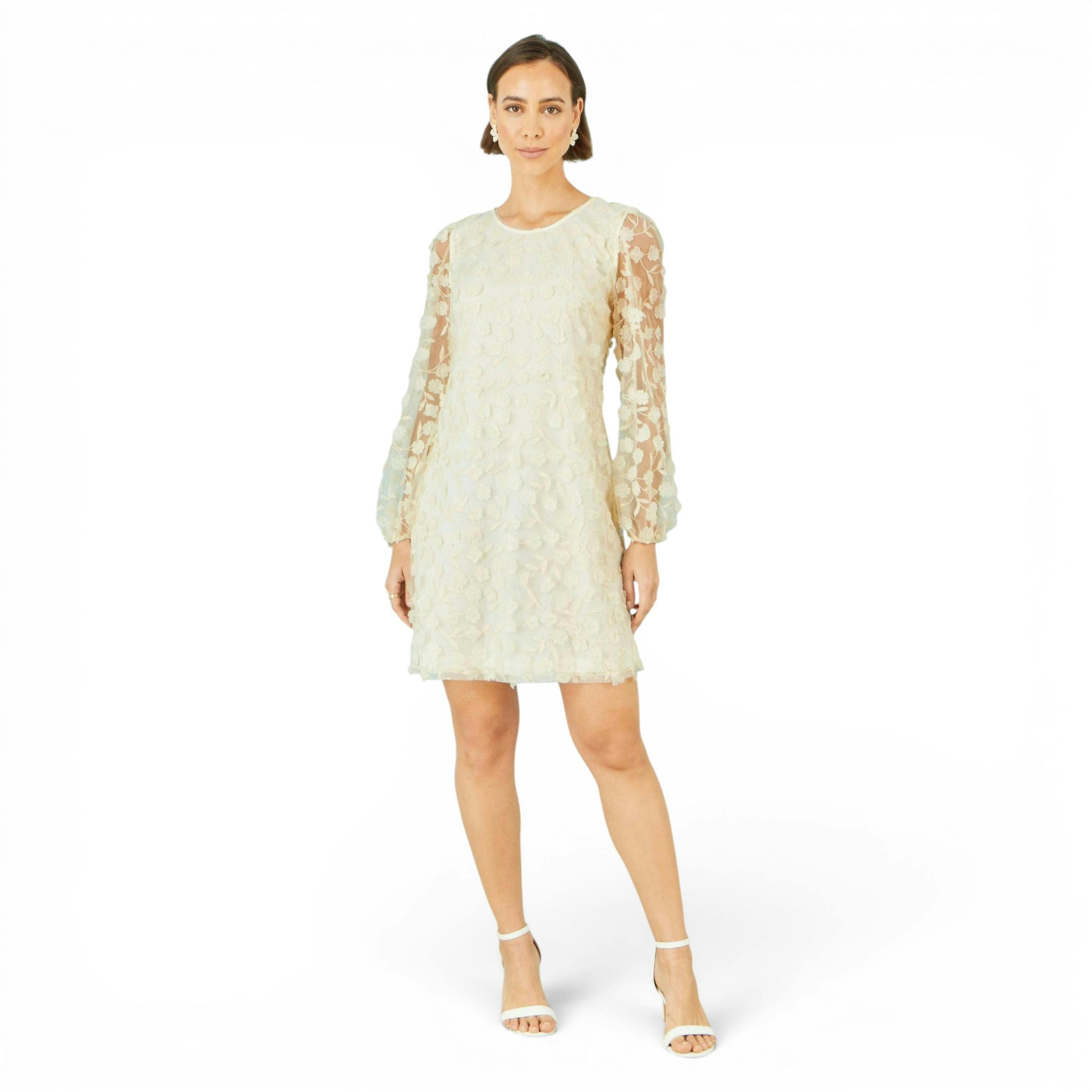 Yumi Ivory Long Sleeve Floral Applique Tunic , view 3 of 6