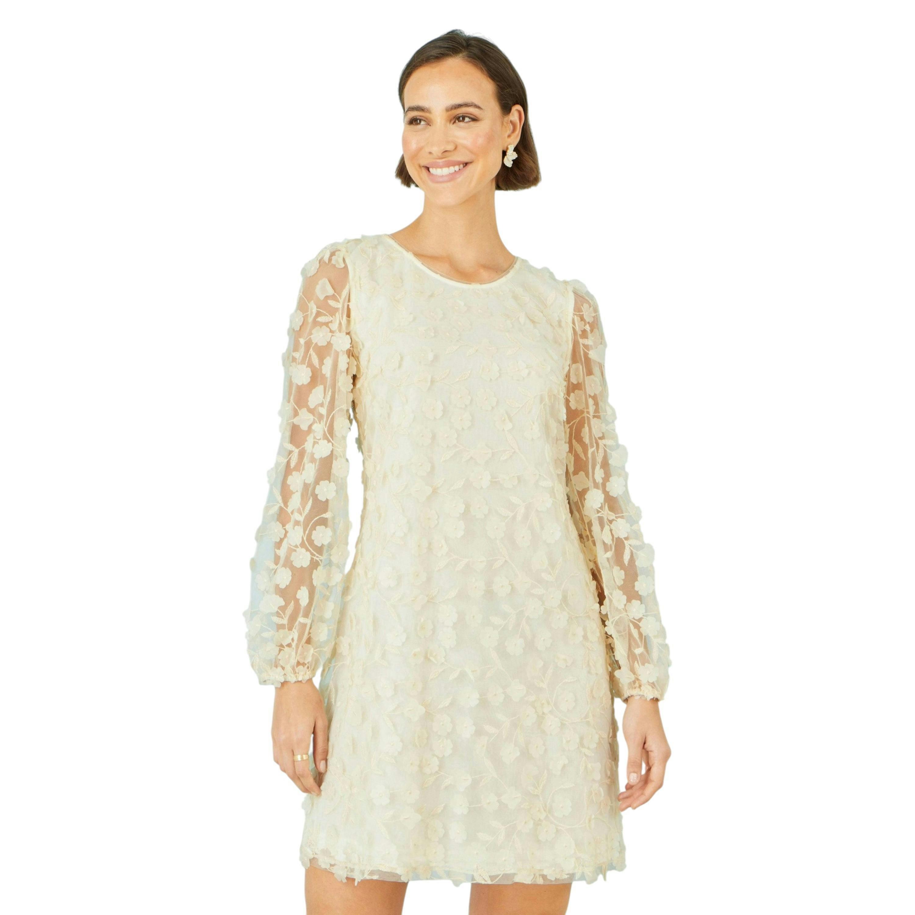 Yumi Ivory Long Sleeve Floral Applique Tunic , view 5 of 6