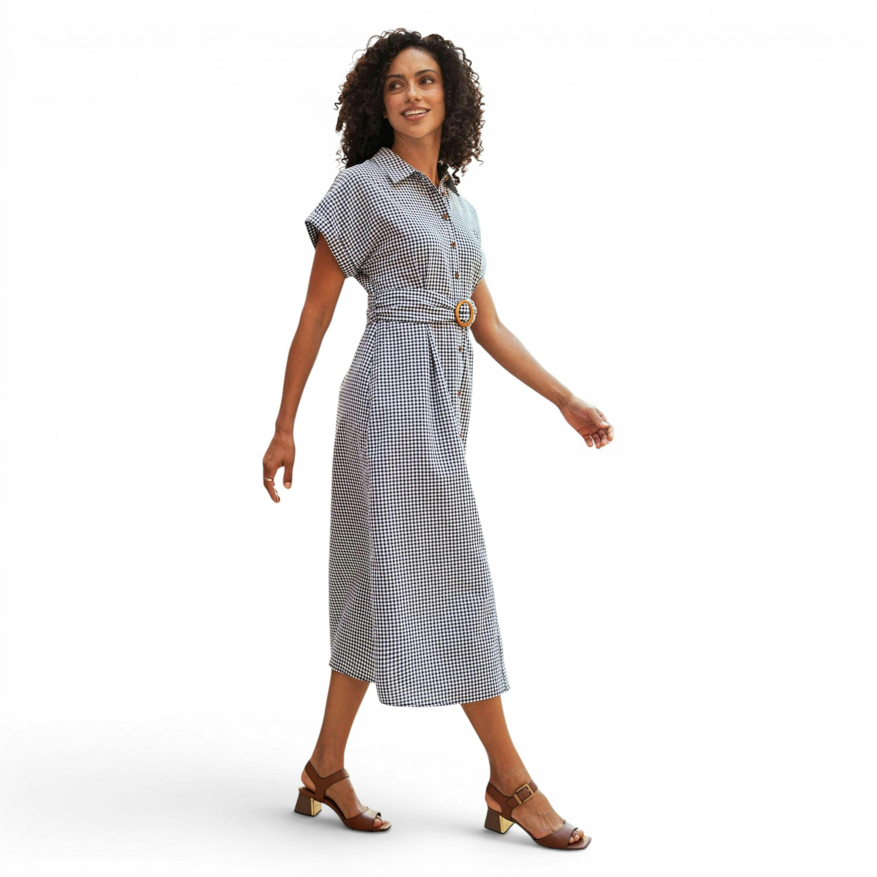 Yumi Black Gingham Relaxed Shirt Dress With Matching Belt , view 1 of 6