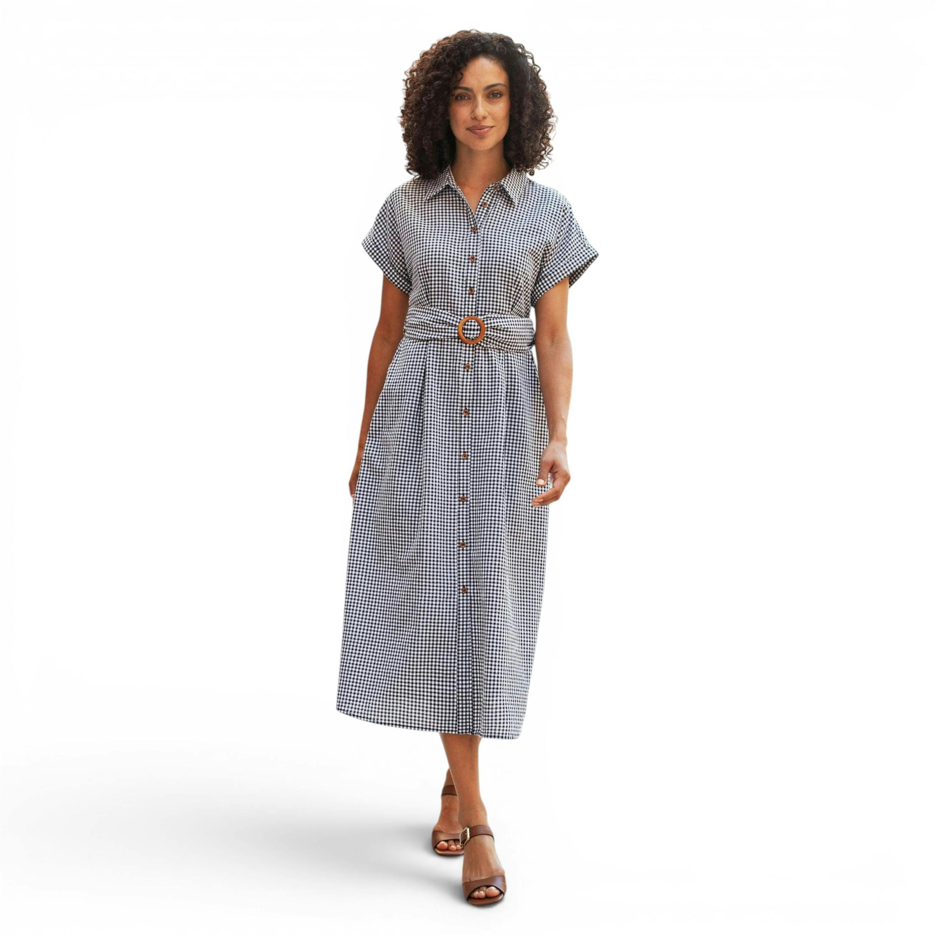 Yumi Black Gingham Relaxed Shirt Dress With Matching Belt , view 2 of 6