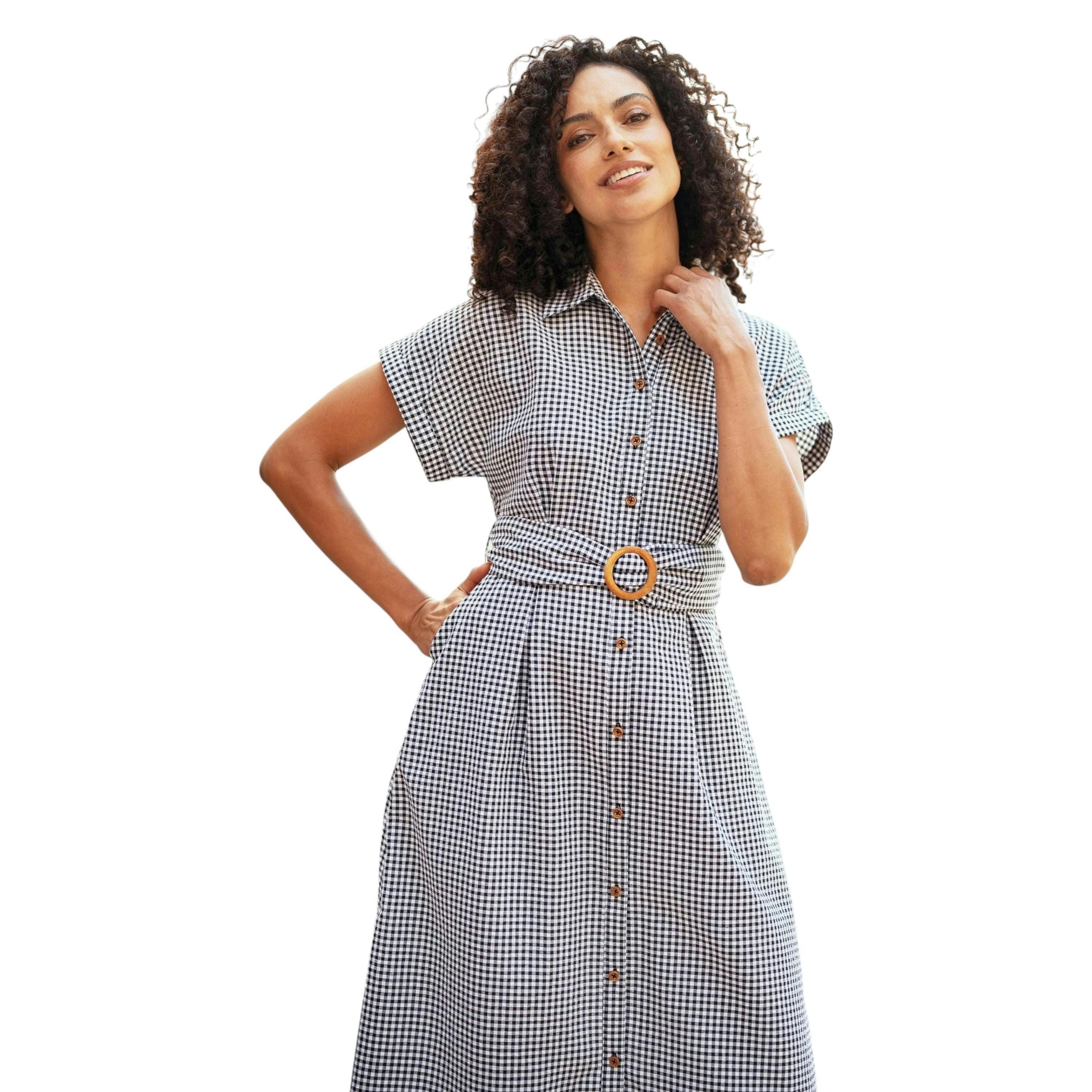 Yumi Black Gingham Relaxed Shirt Dress With Matching Belt , view 3 of 6