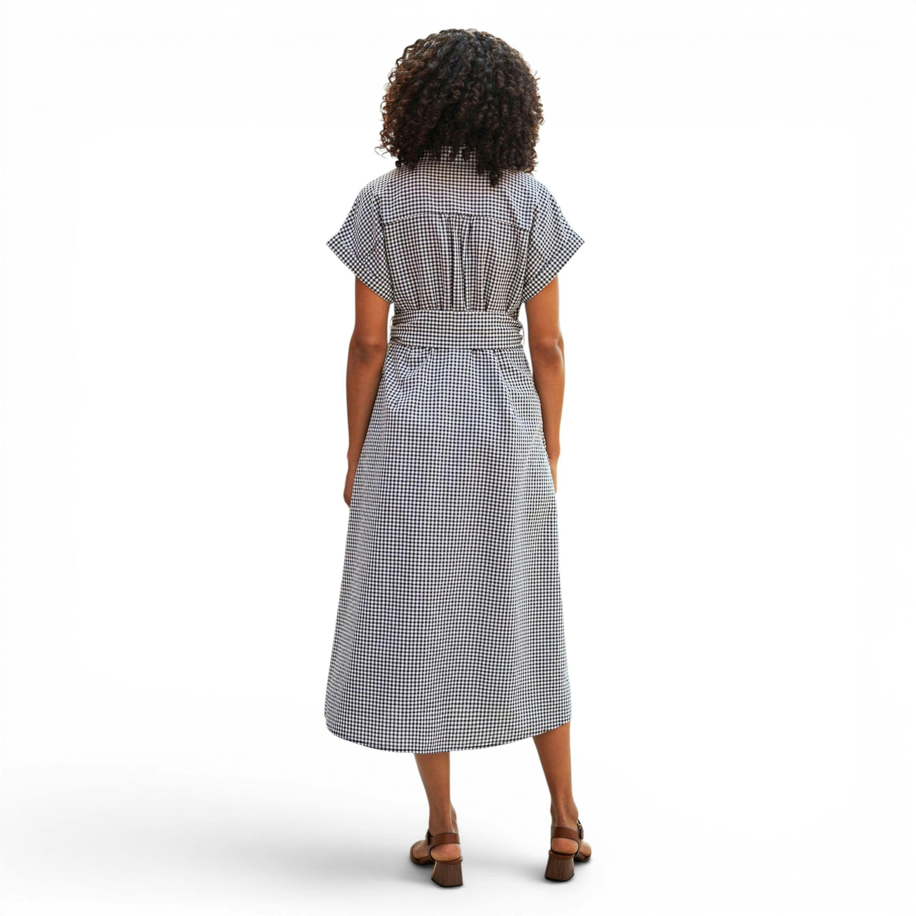 Yumi Black Gingham Relaxed Shirt Dress With Matching Belt , view 4 of 6