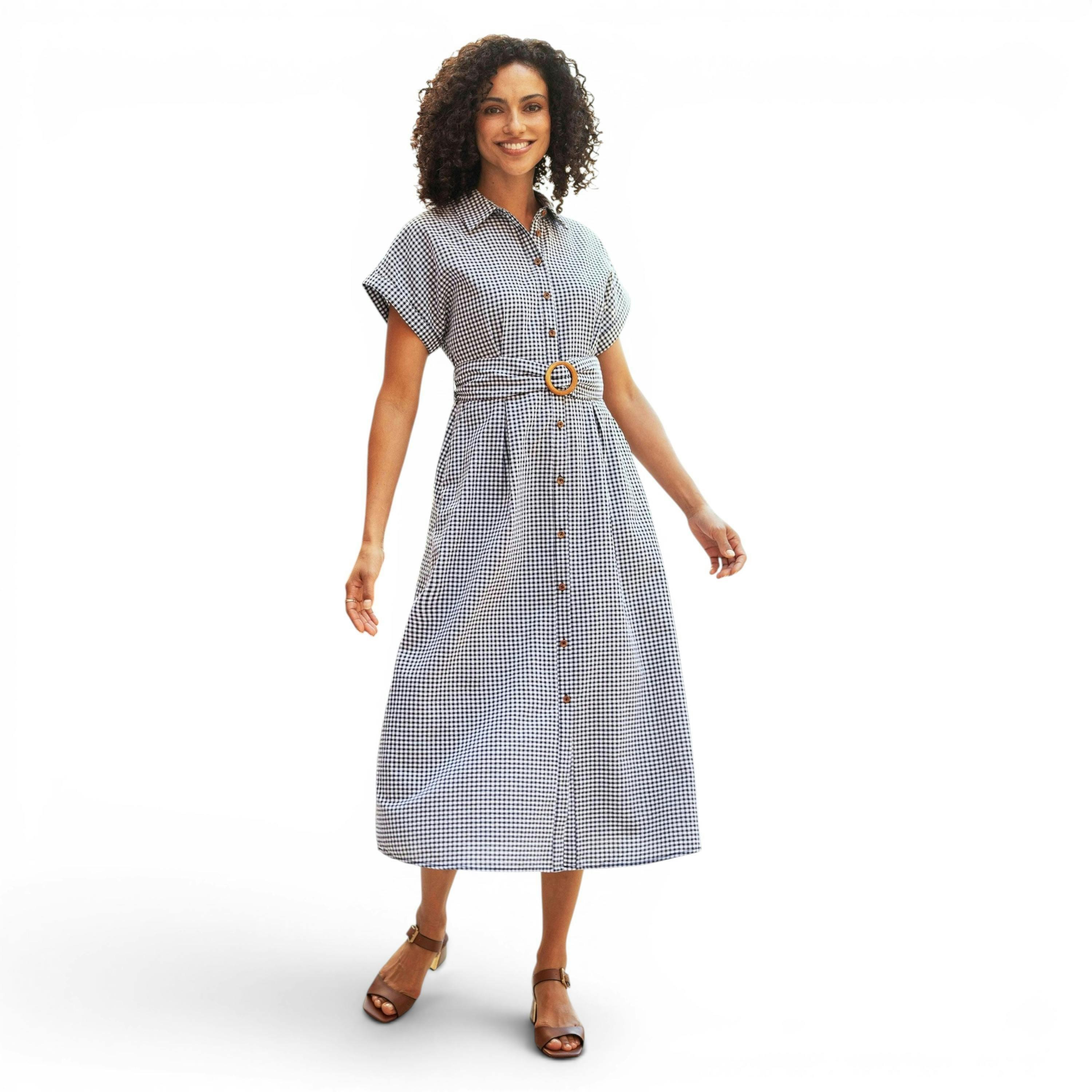 Yumi Black Gingham Relaxed Shirt Dress With Matching Belt , view 5 of 6