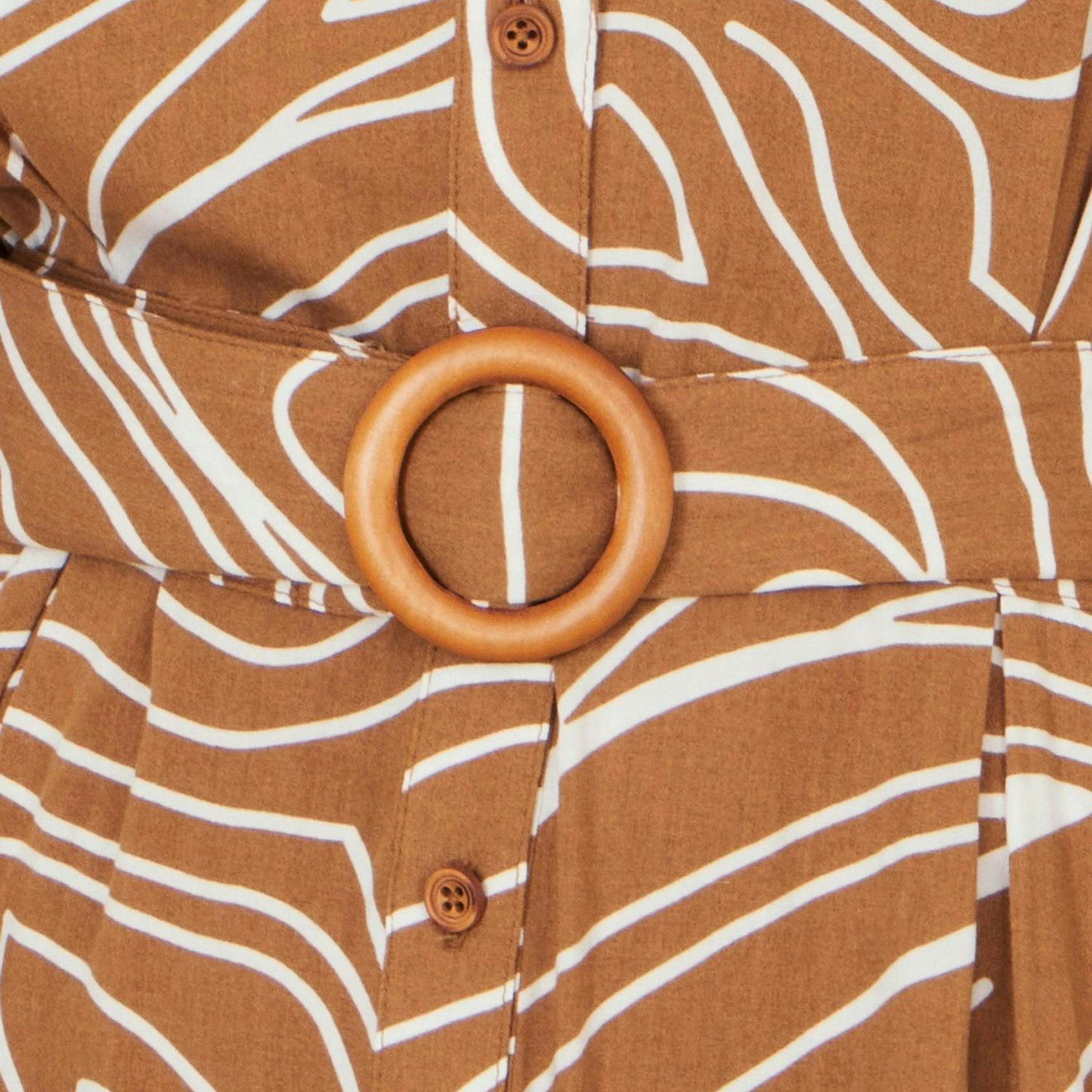 Yumi Brown Abstract Swirl Print Relaxed Midi Shirt Dress With Belt , view 6 of 6