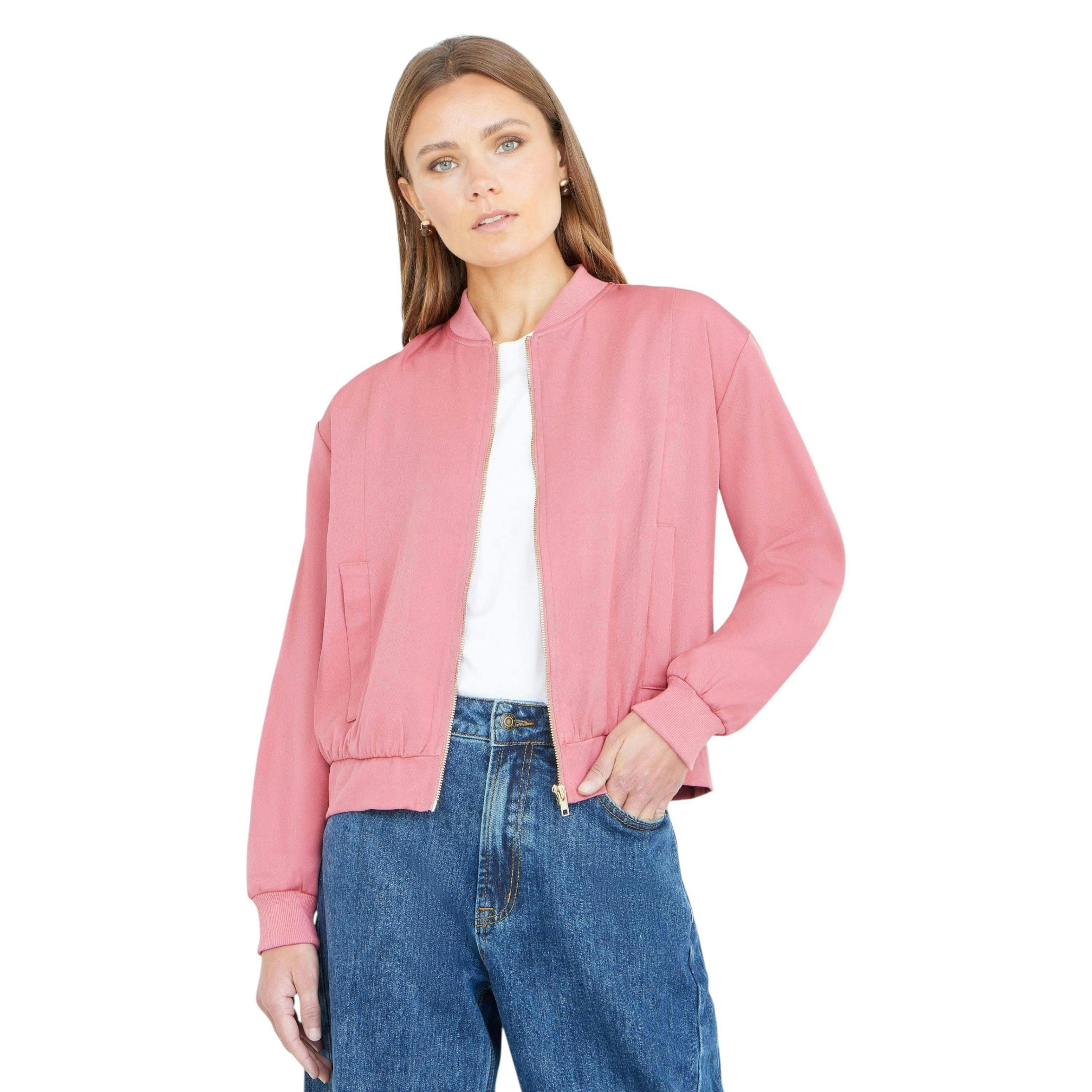 Yumi Pink Relaxed Lightweight Bomber Jacket , view 1 of 6