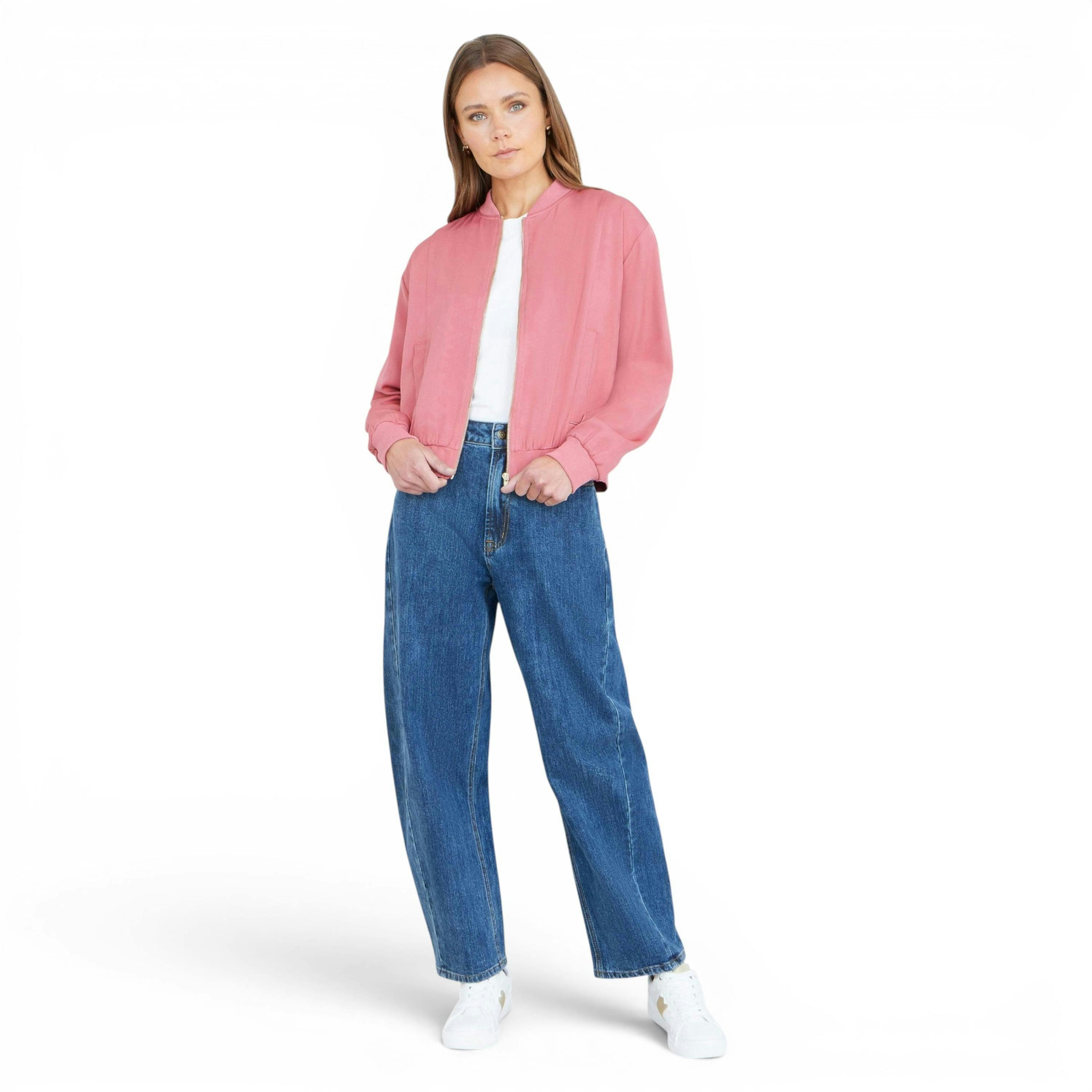 Yumi Pink Relaxed Lightweight Bomber Jacket , view 3 of 6