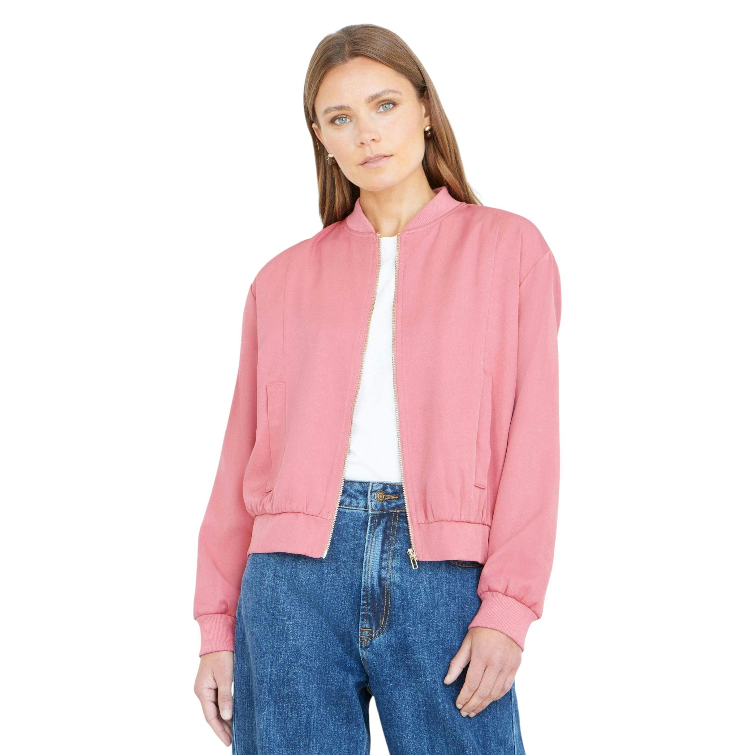 Yumi Pink Relaxed Lightweight Bomber Jacket , view 5 of 6