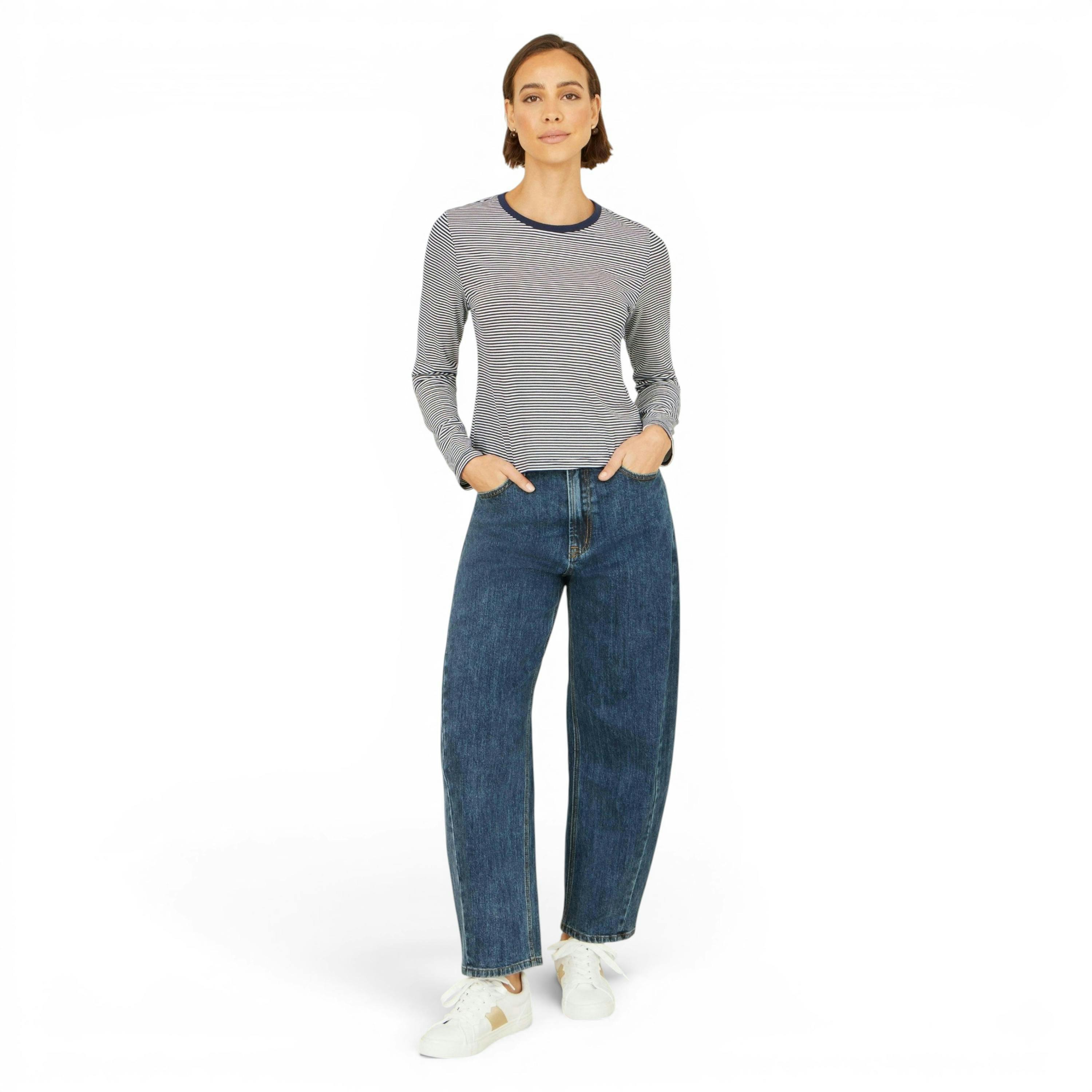 Yumi Navy Striped Jersey Long Sleeve T-Shirt , view 2 of 5