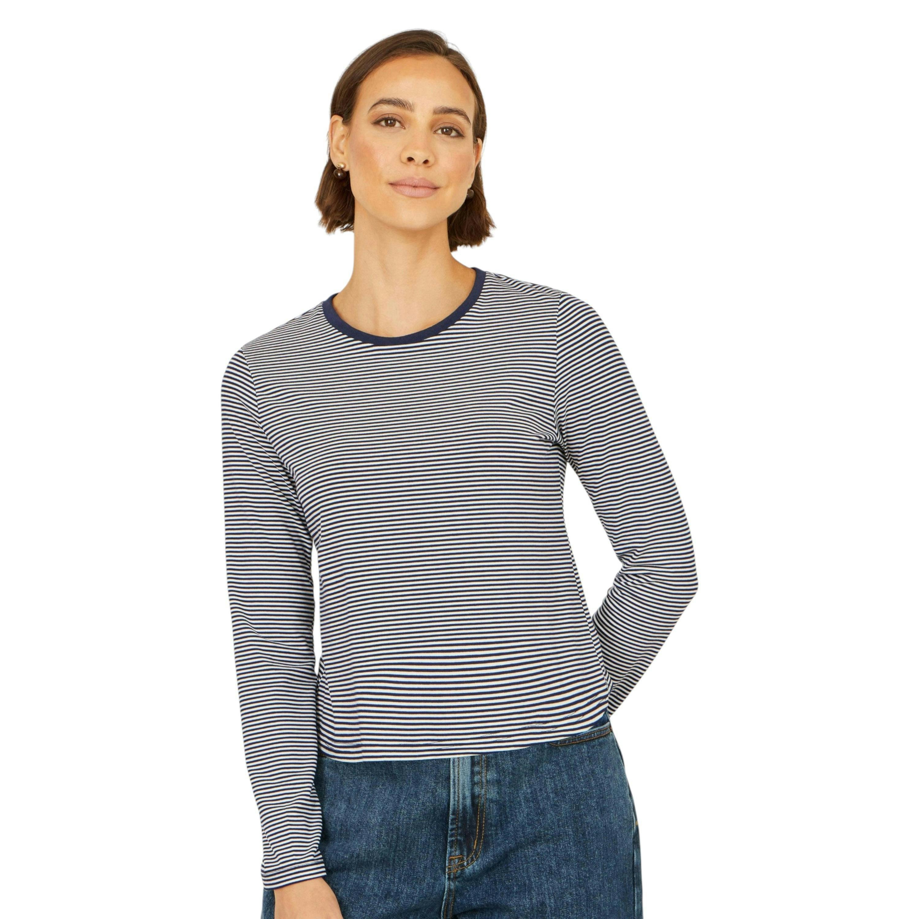 Yumi Navy Striped Jersey Long Sleeve T-Shirt , view 4 of 5