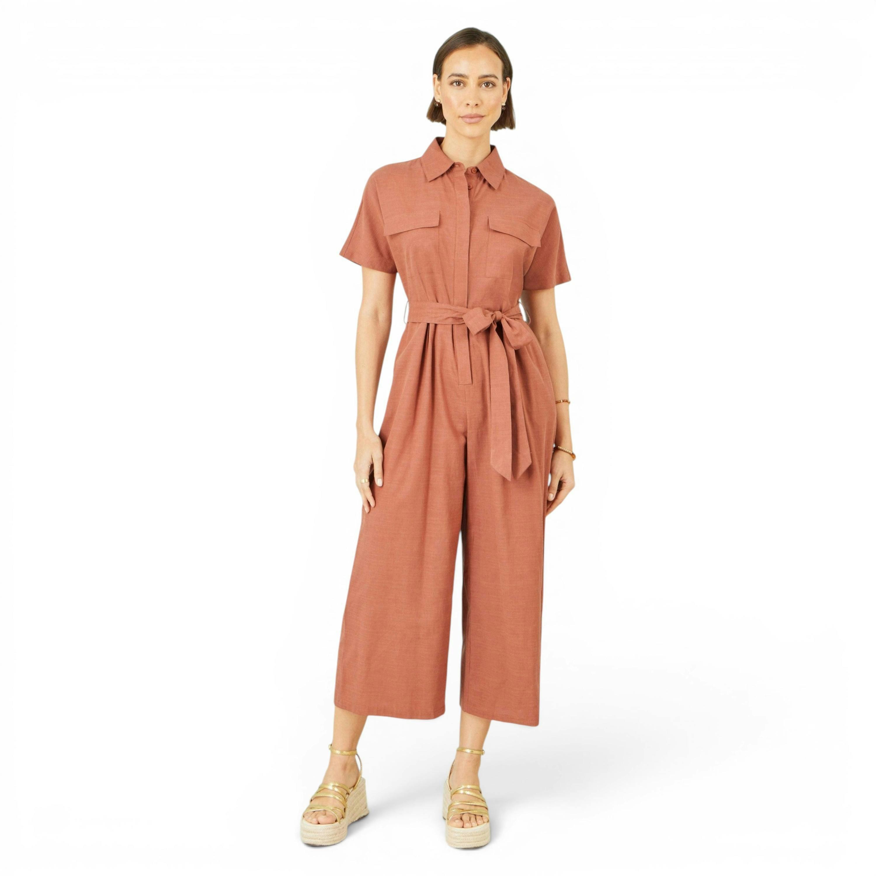 Yumi Brown Utility Relaxed Jumpsuit , view 1 of 5