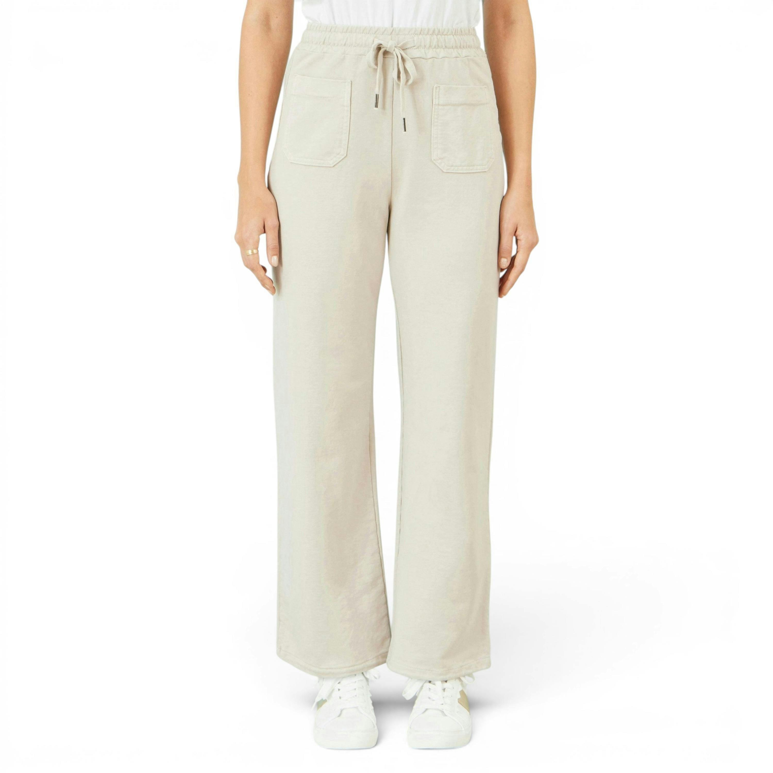 Yumi Cream Relaxed Stretch Wide Leg Trousers With Pockets , view 2 of 4