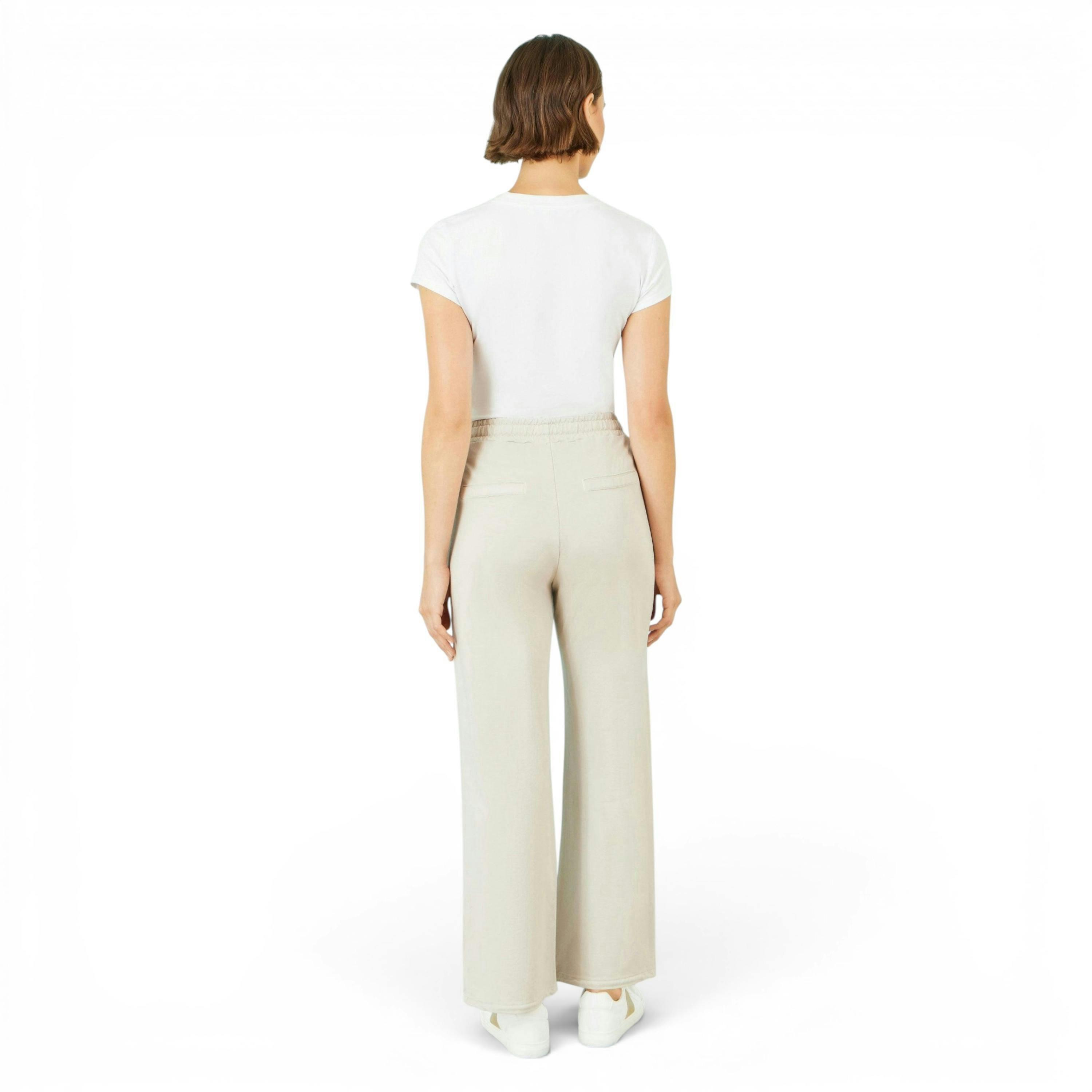 Yumi Cream Relaxed Stretch Wide Leg Trousers With Pockets , view 3 of 4