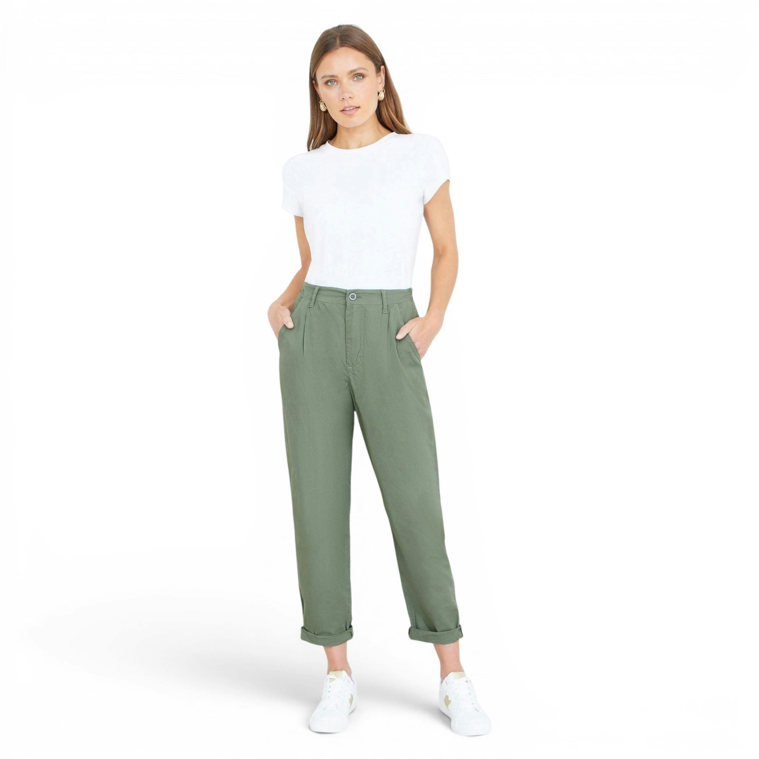 Yumi Khaki Cotton Canvas Chino Trousers , view 1 of 4