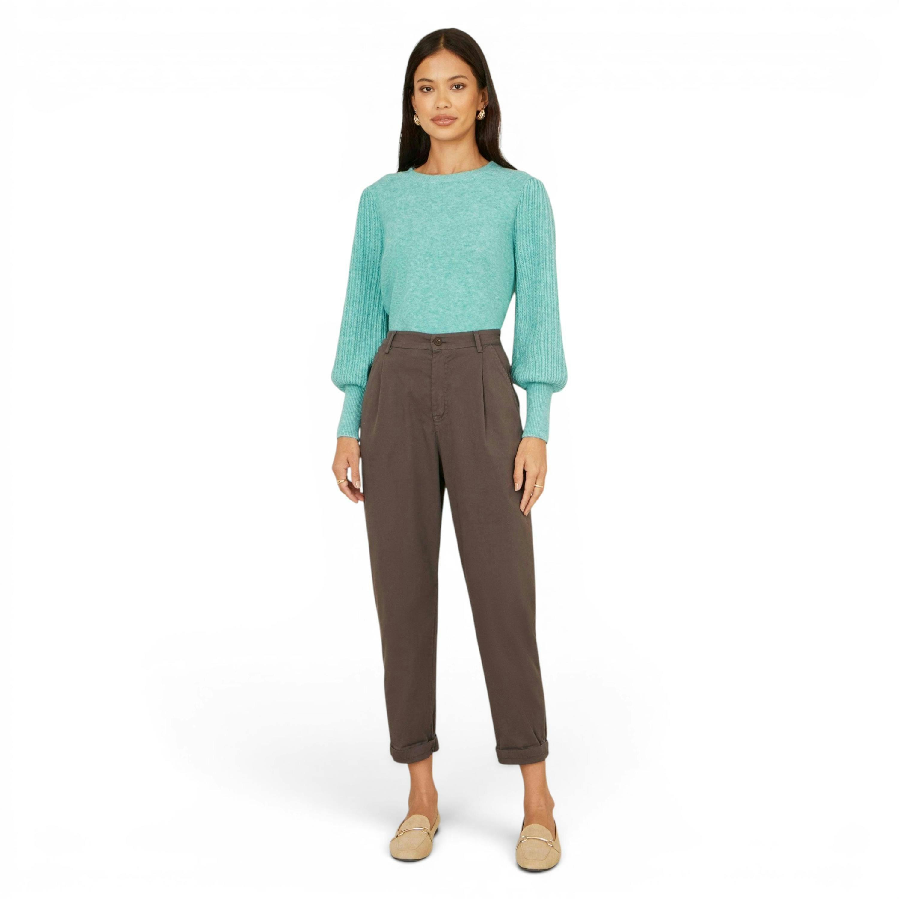 Yumi Brown Cotton Canvas Chino Trousers , view 1 of 4