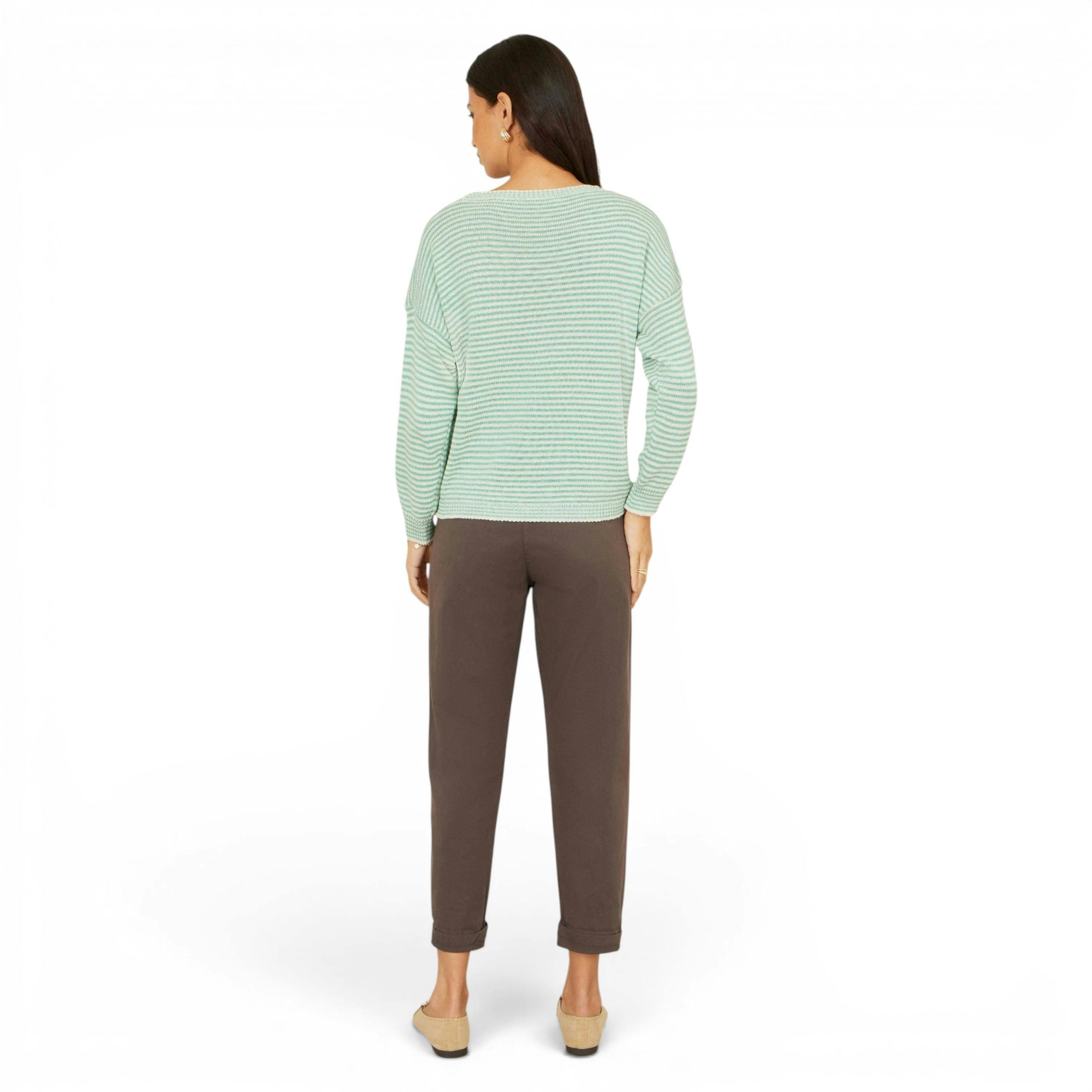 Yumi Sea Green Knitted Stripe Relaxed Jumper , view 4 of 6
