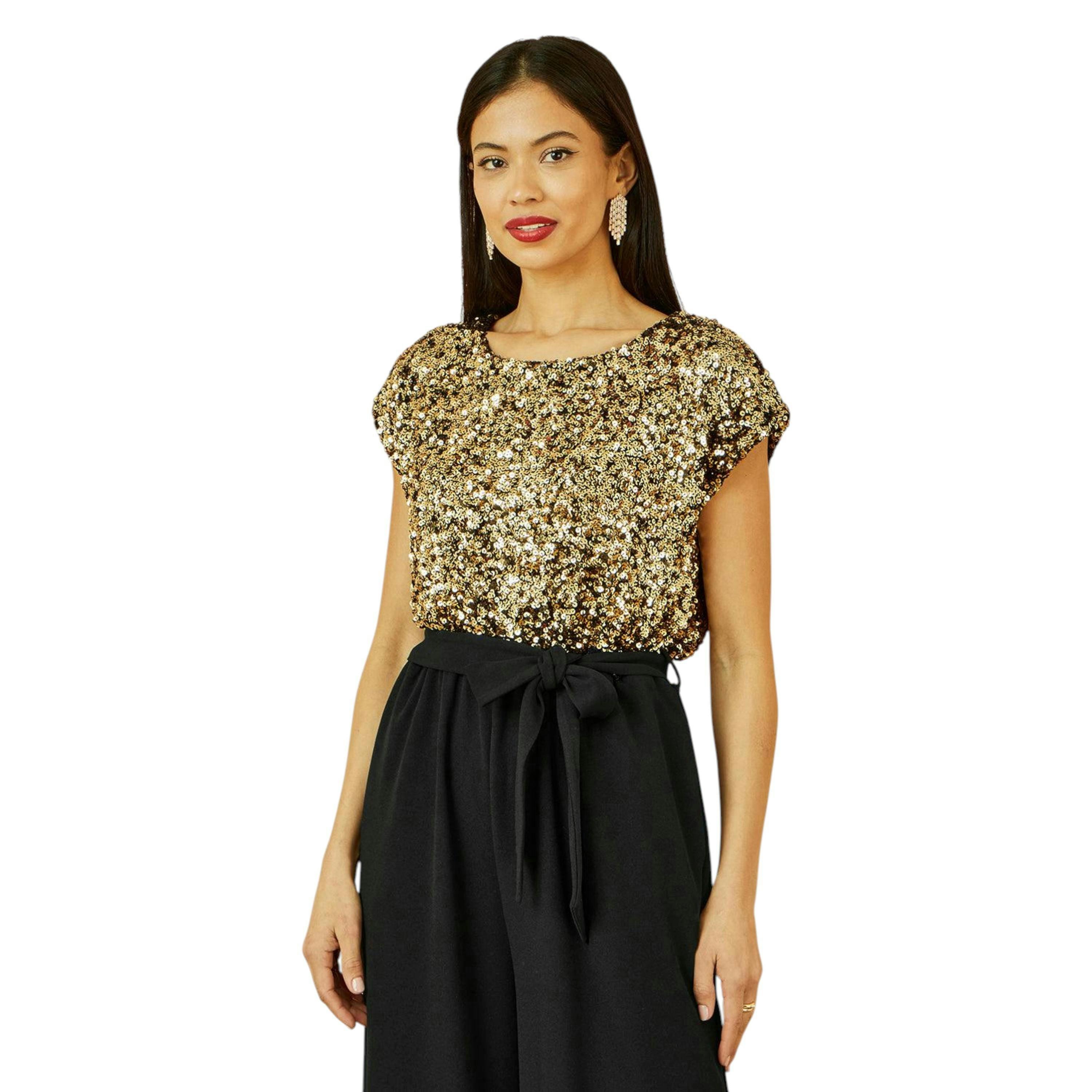 Yumi Gold Sequin Top Stretch Jumpsuit , view 2 of 6