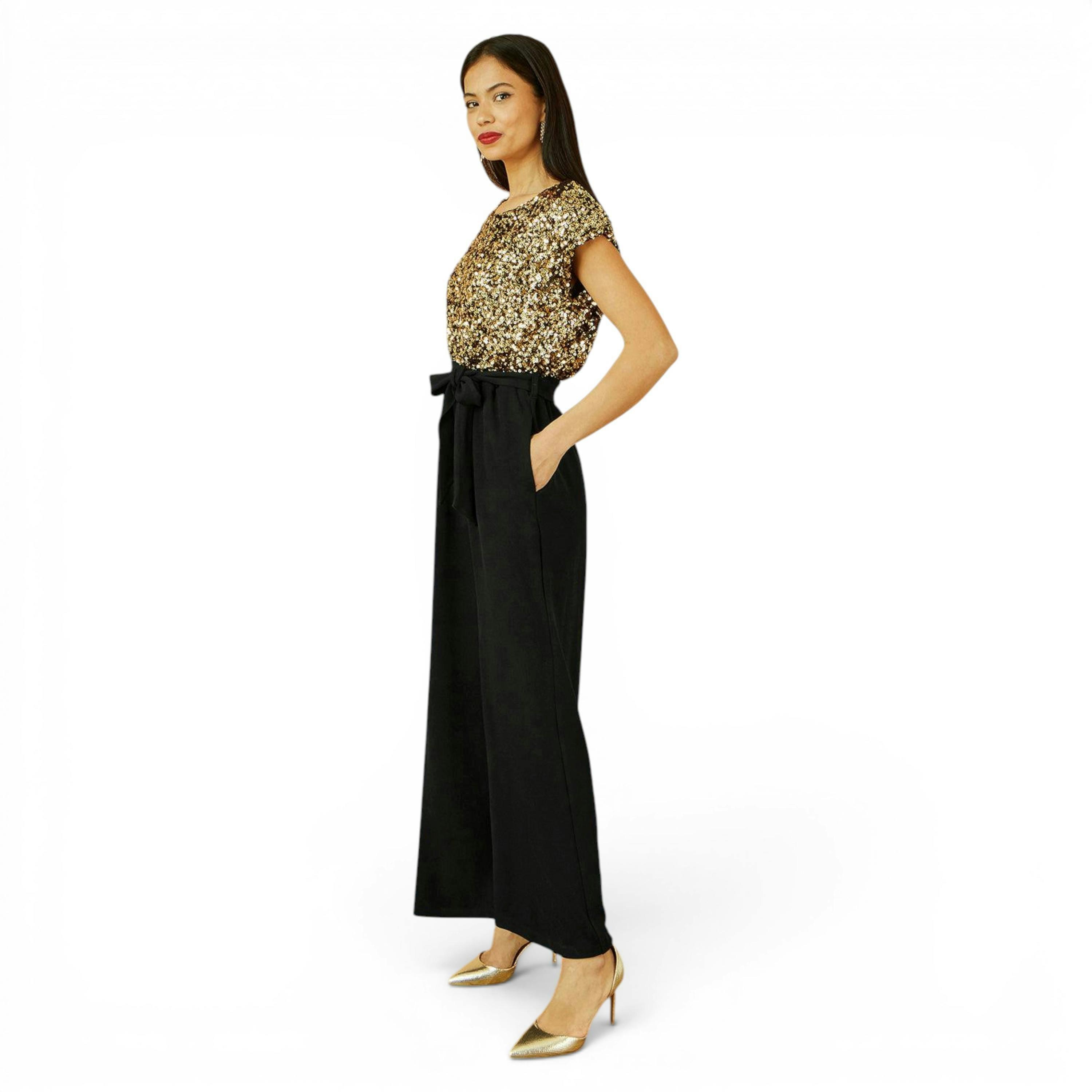 Yumi Gold Sequin Top Stretch Jumpsuit , view 3 of 6