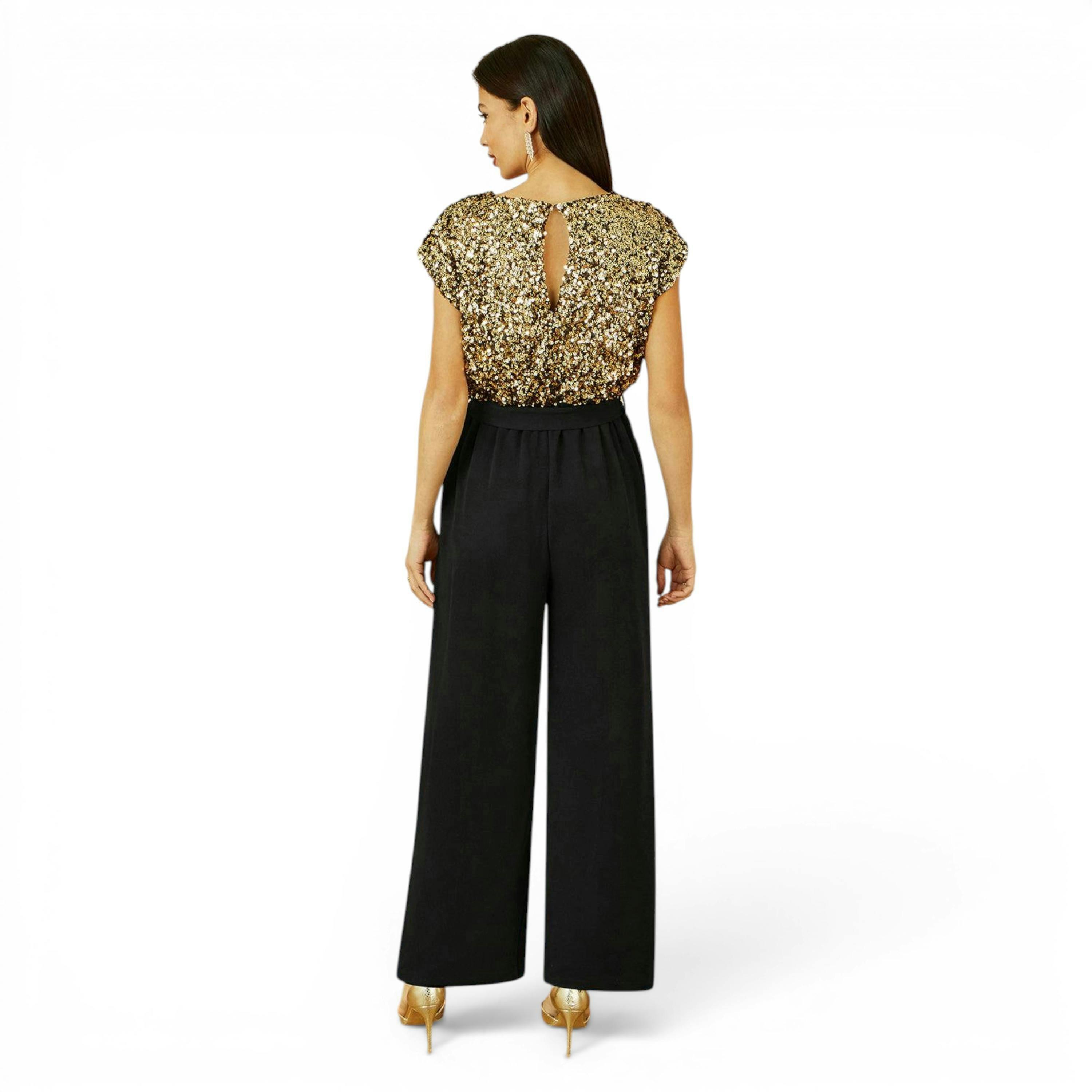 Yumi Gold Sequin Top Stretch Jumpsuit , view 5 of 6