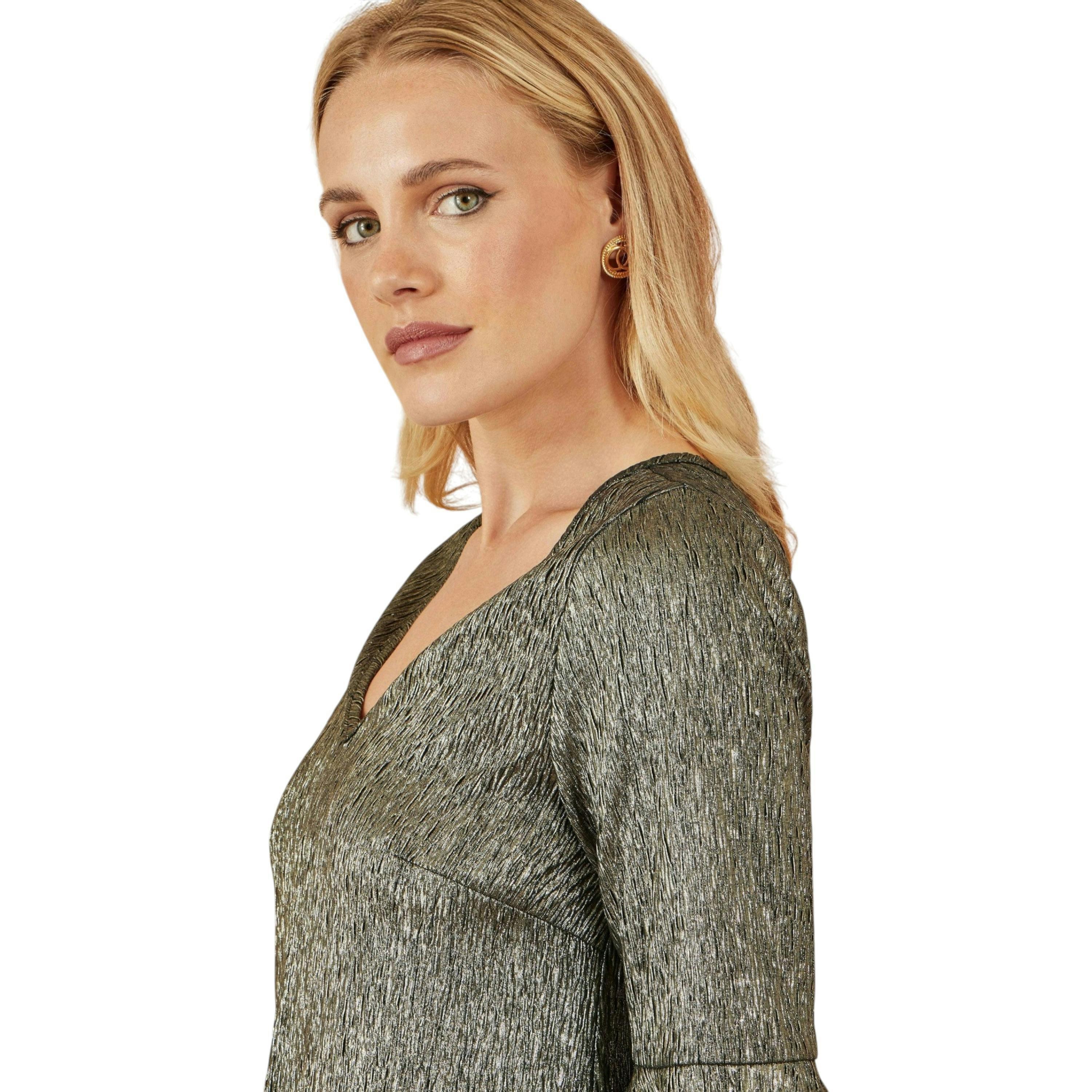 Yumi Gold Stretch Top With Fluted Sleeves , view 2 of 6