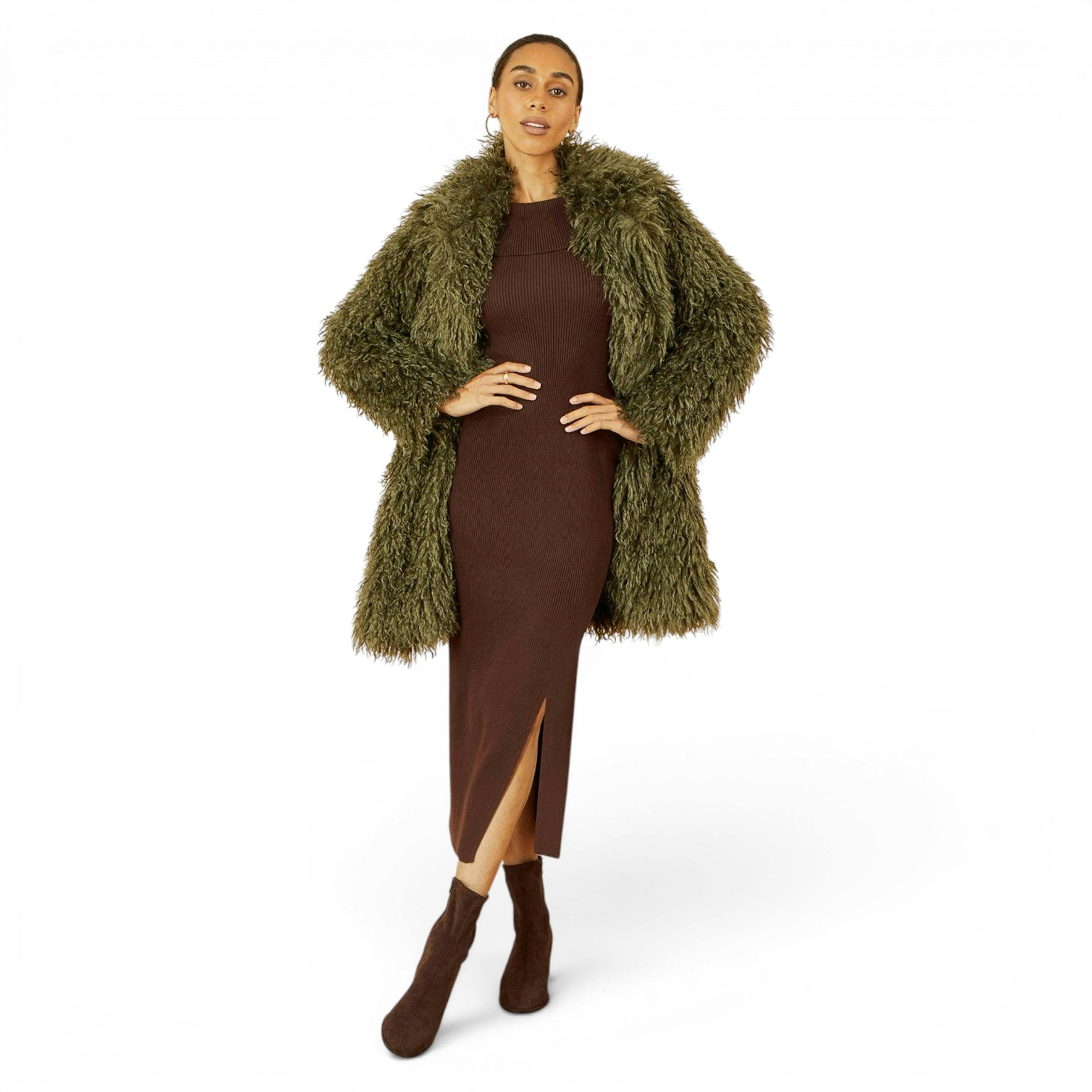 Yumi Green Luxe Long Hair Fur Coat , view 2 of 6