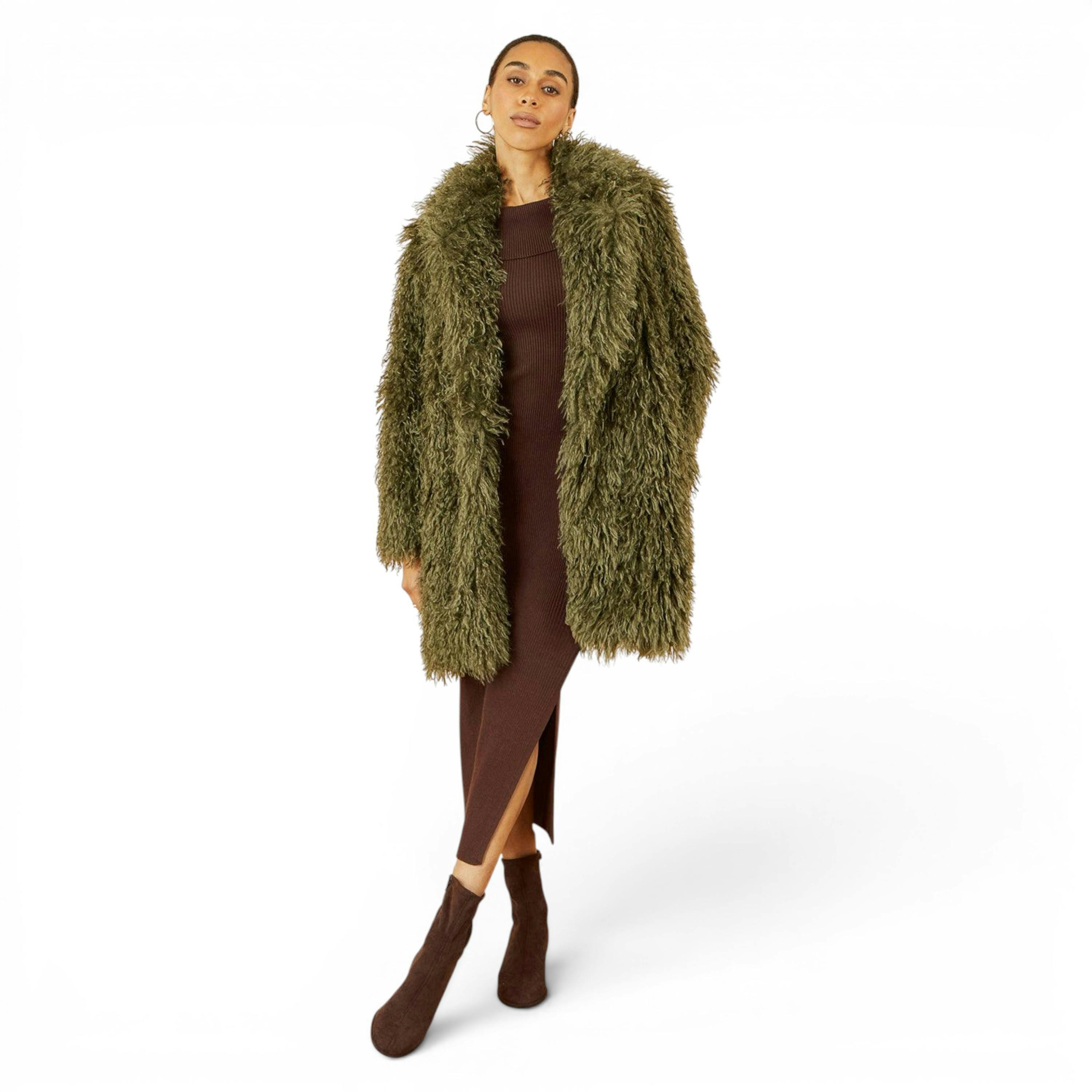 Yumi Green Luxe Long Hair Fur Coat , view 3 of 6