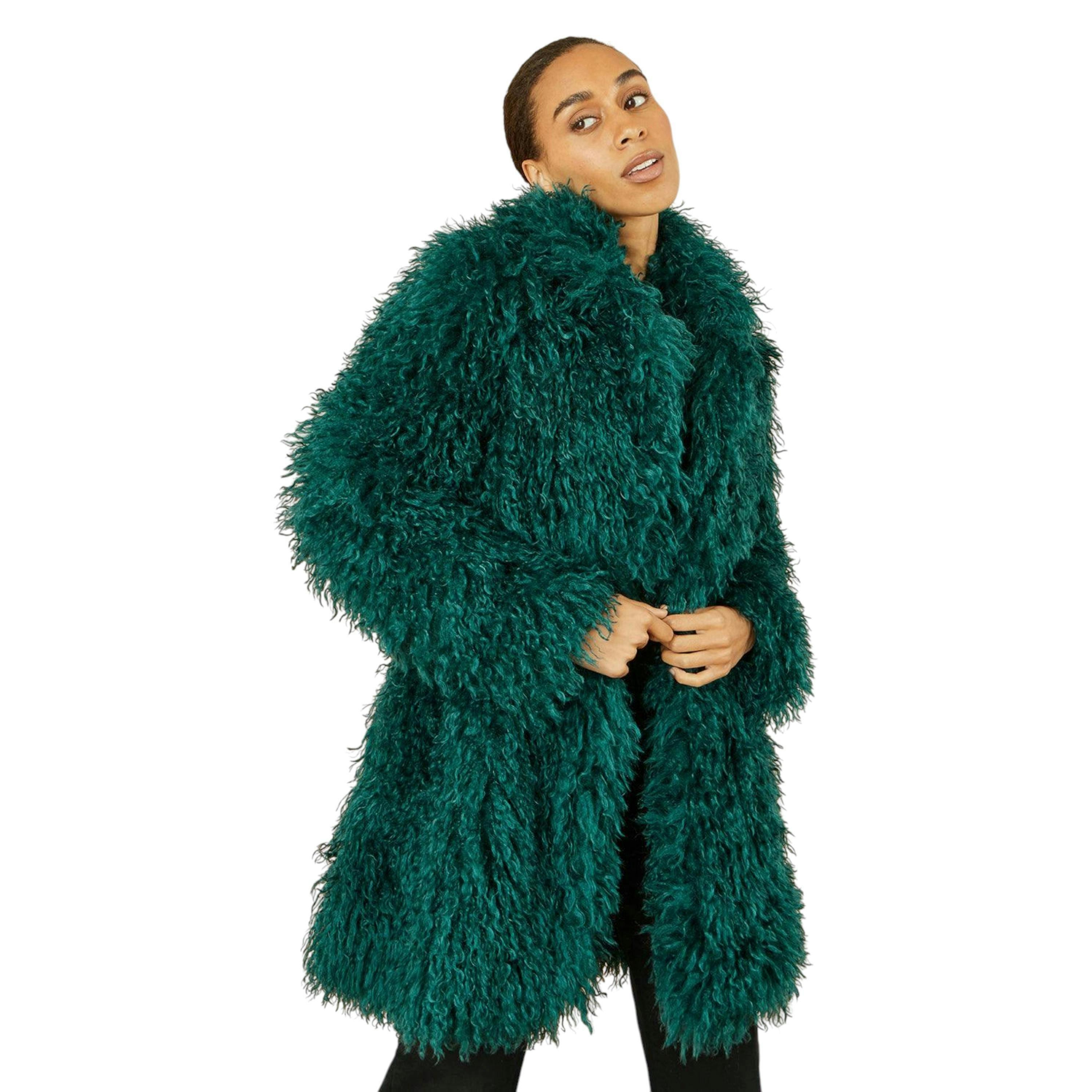 Yumi Teal Luxe Long Hair Fur Coat , view 3 of 6