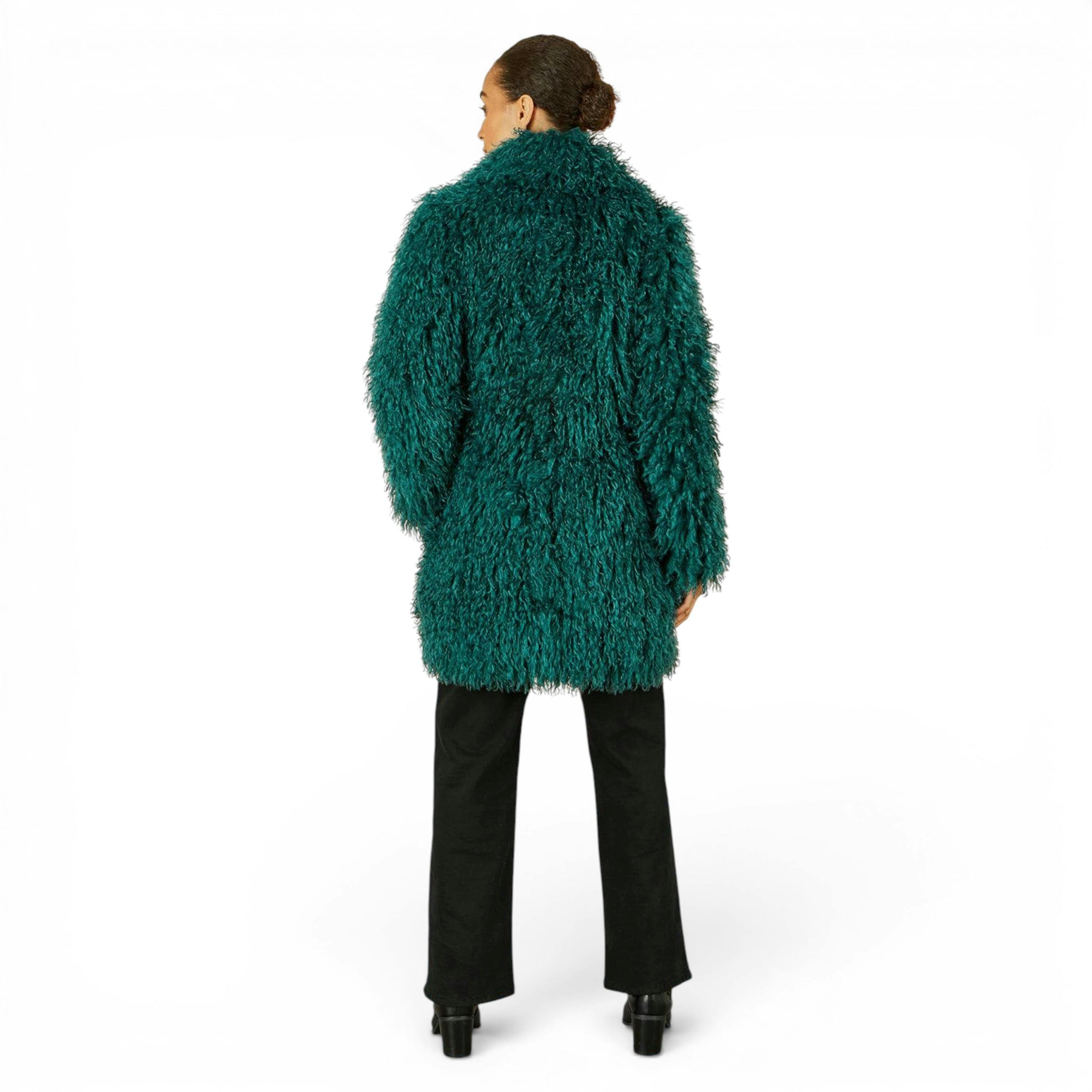 Yumi Teal Luxe Long Hair Fur Coat , view 5 of 6