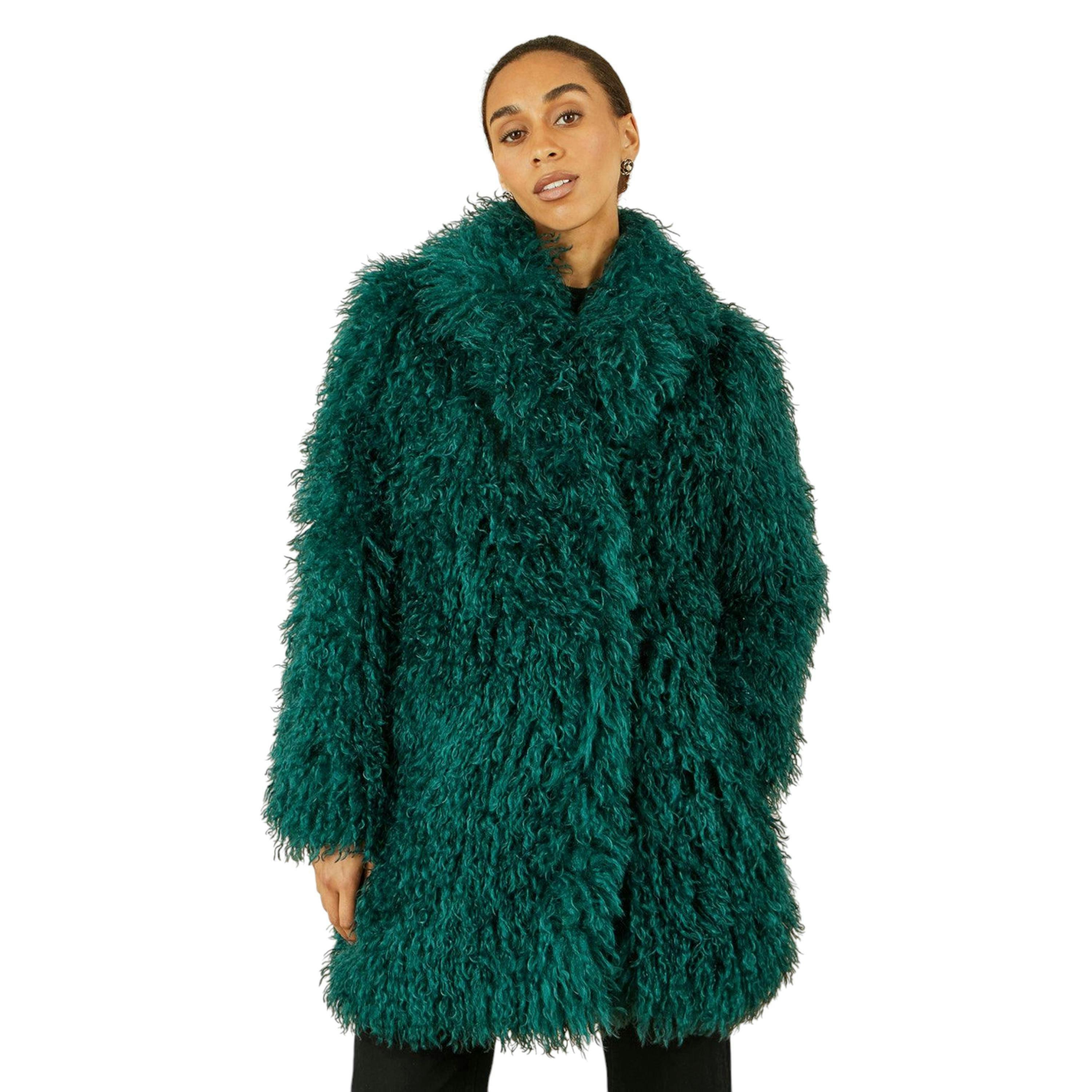 Yumi Teal Luxe Long Hair Fur Coat , view 6 of 6
