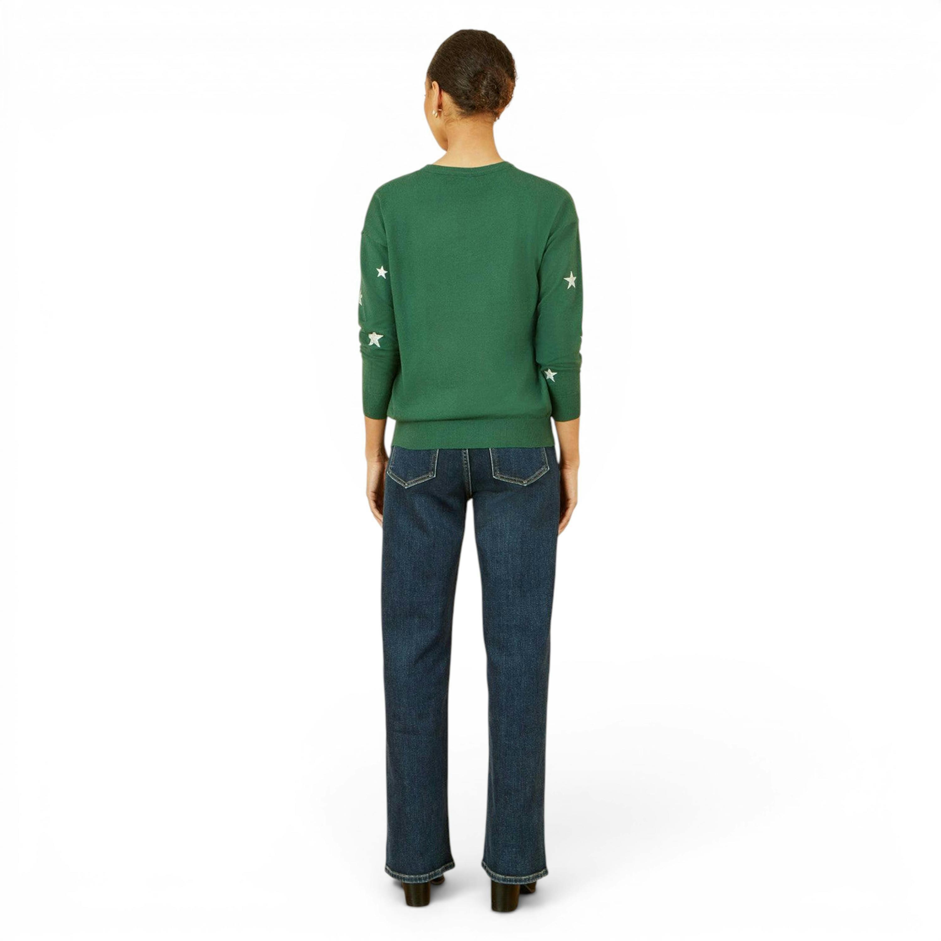 Yumi Green Gold Foil Star Print Relaxed Fit Jumper , view 4 of 5