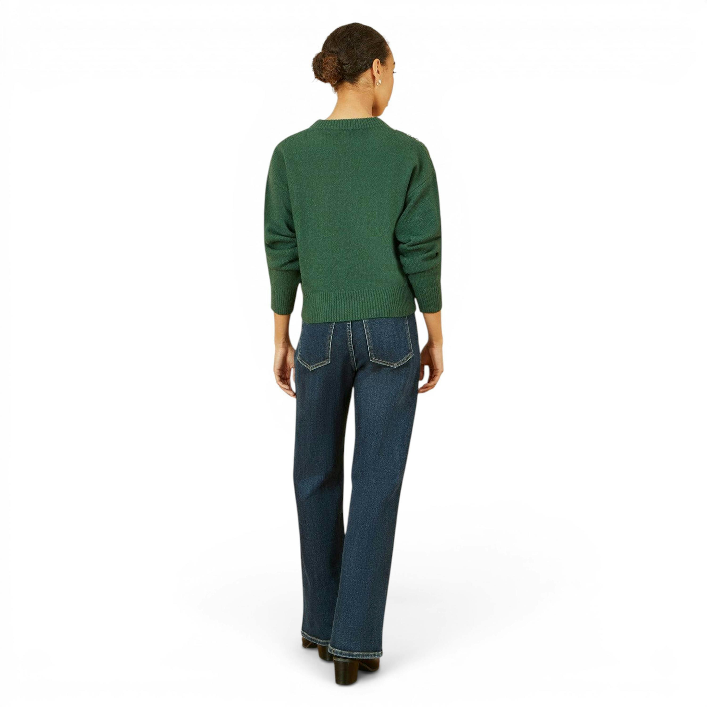 Yumi Green Relaxed Knitted Jumper With Scattered Sequin Neckline , view 3 of 5