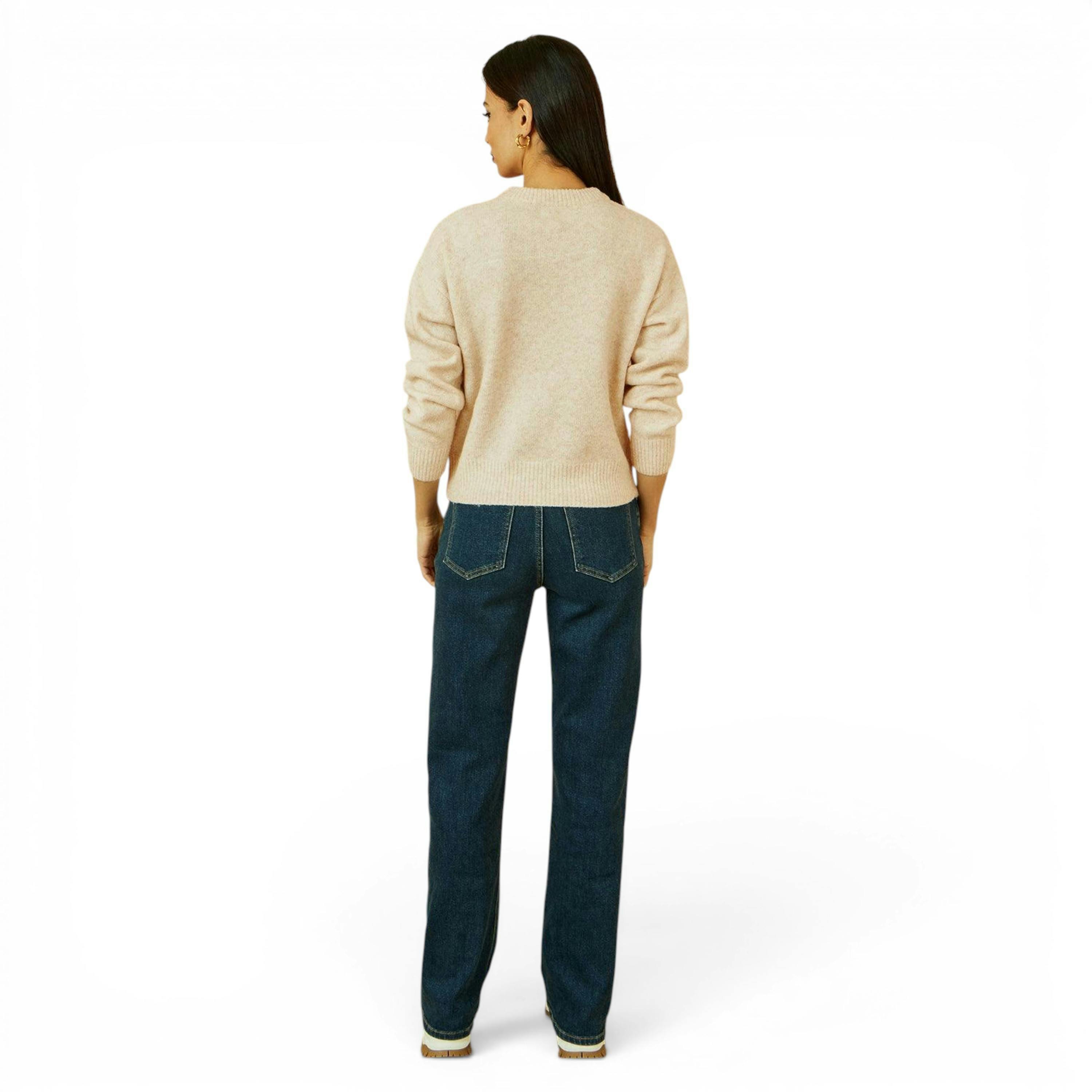 Yumi Oatmeal Relaxed Knitted Jumper With Scattered Sequin Neckline , view 5 of 5