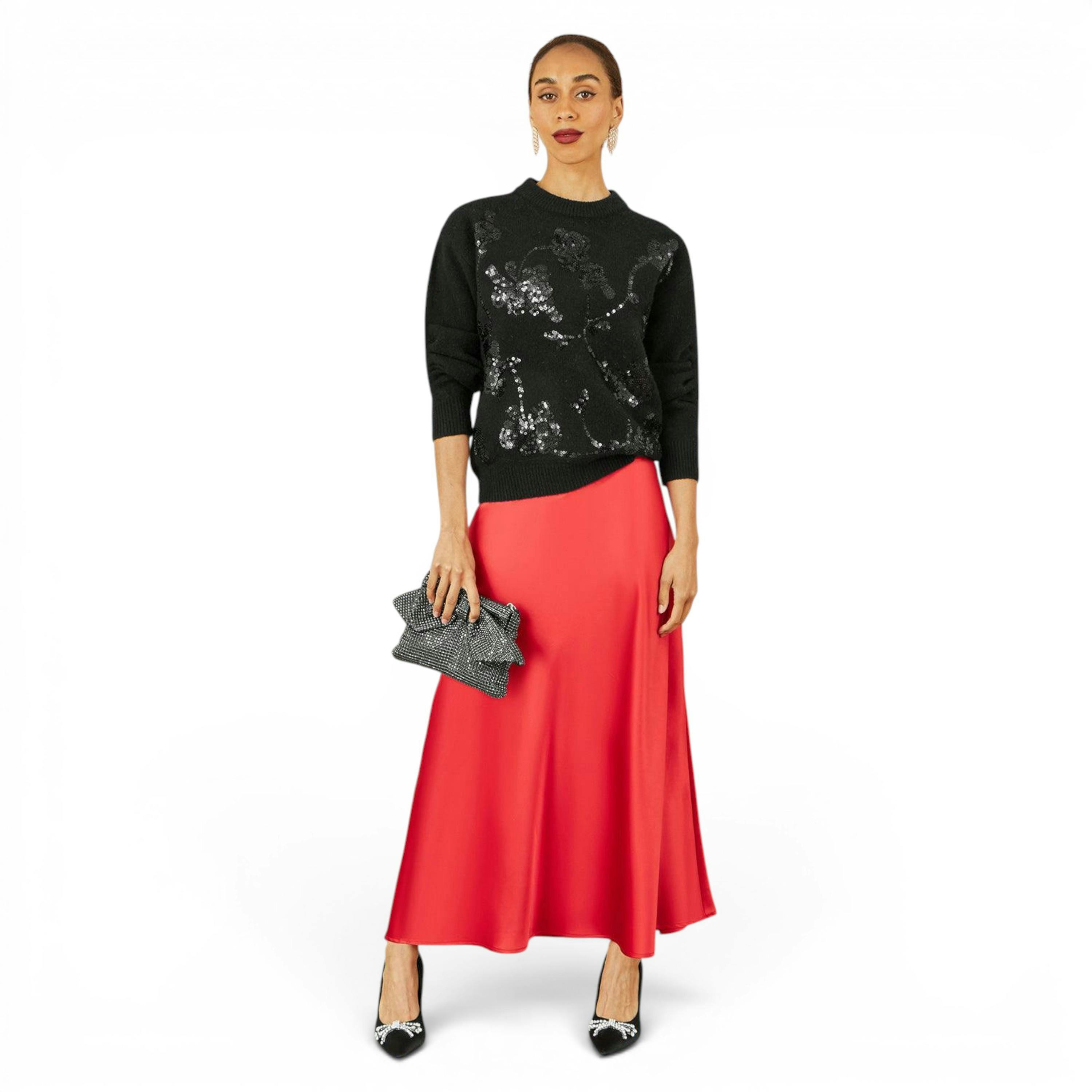 Yumi Black Relaxed Knitted Jumper With Sequin Detail , view 4 of 5