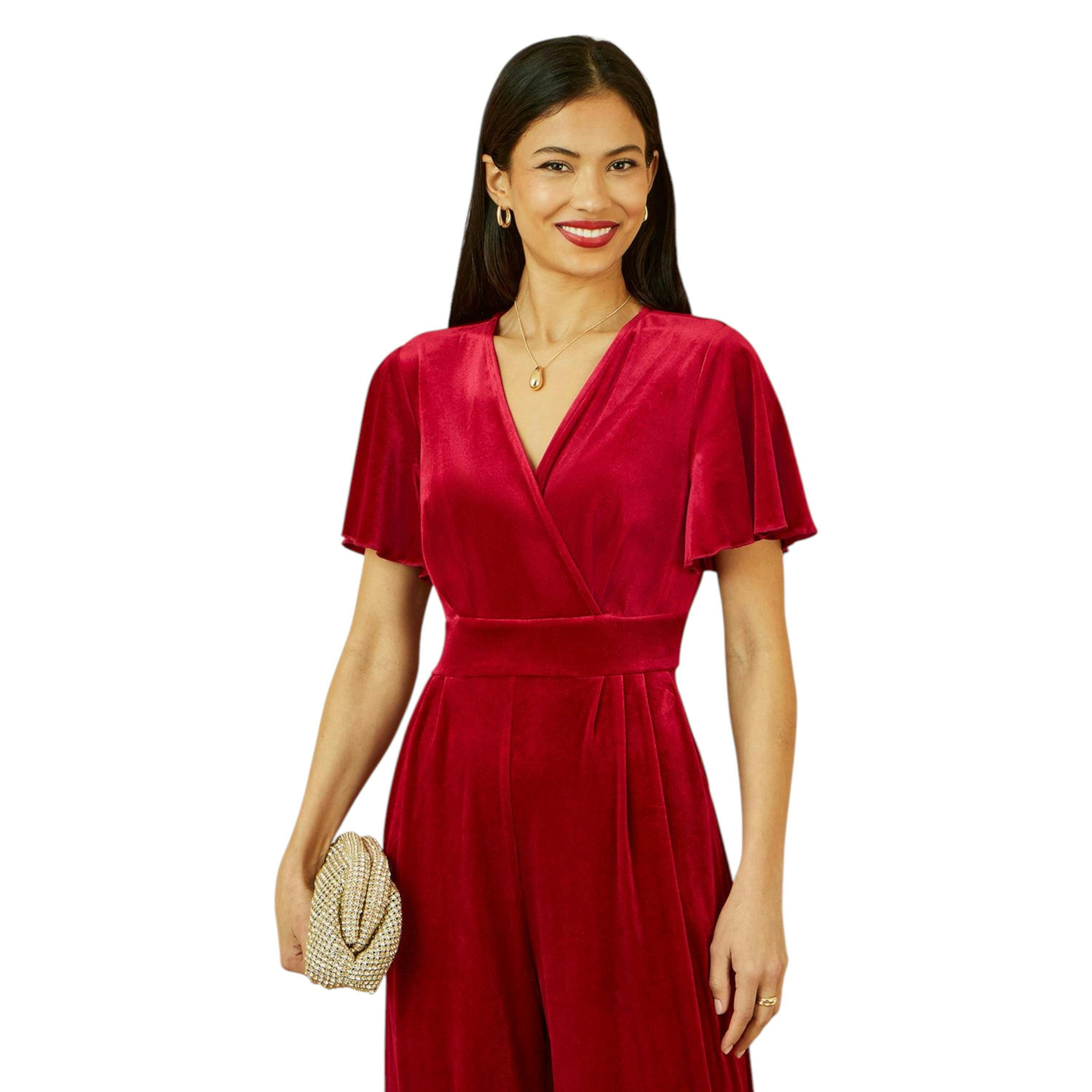 Yumi Red Jumpsuit With Angel Sleeves , view 2 of 5