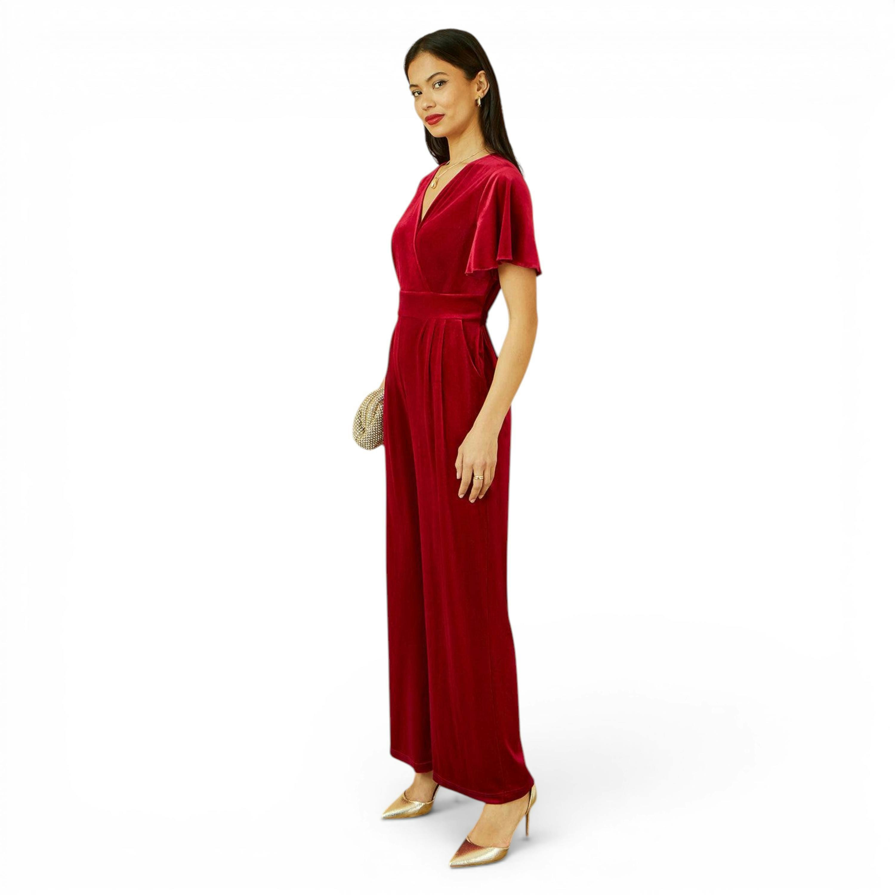 Yumi Red Jumpsuit With Angel Sleeves , view 3 of 5
