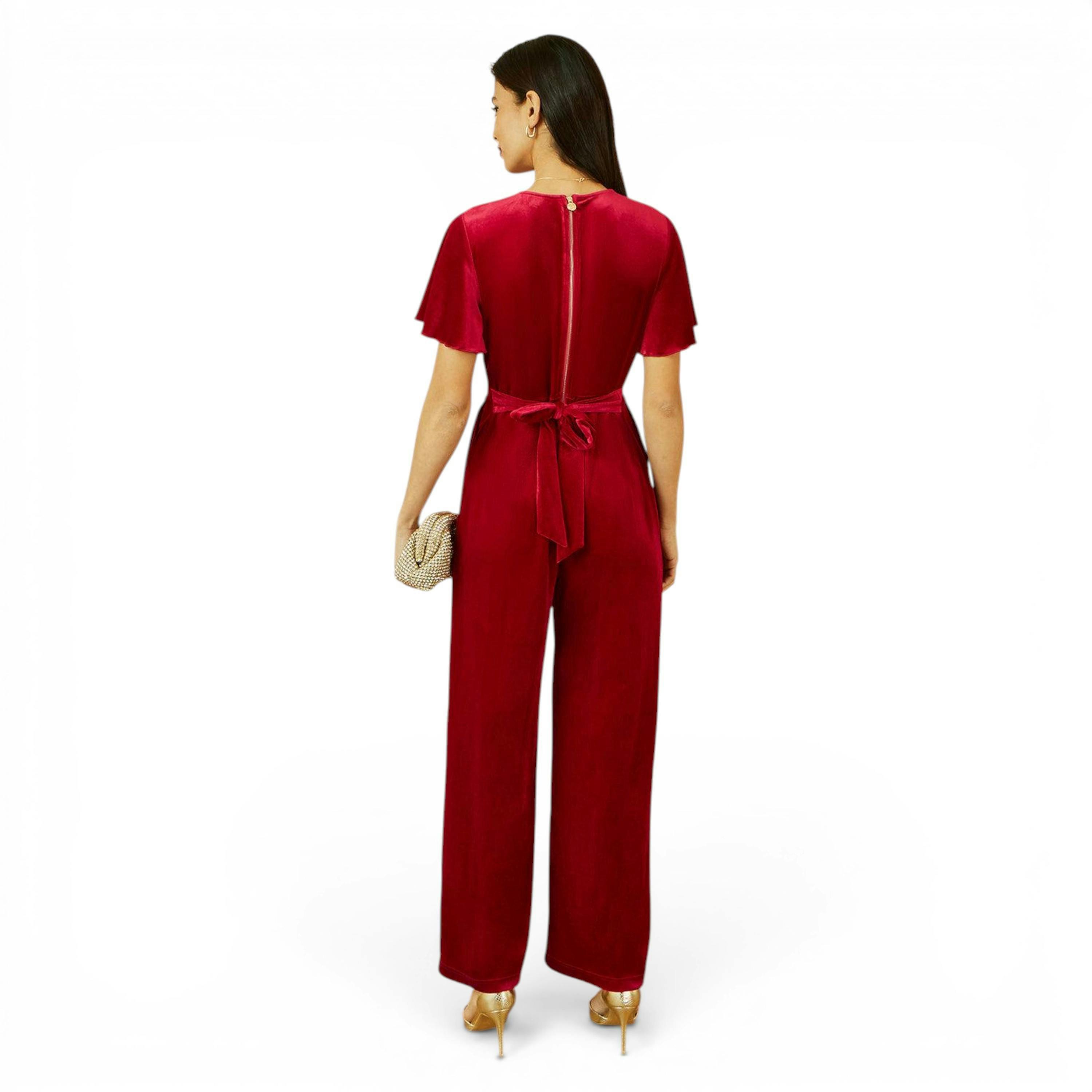 Yumi Red Jumpsuit With Angel Sleeves , view 4 of 5