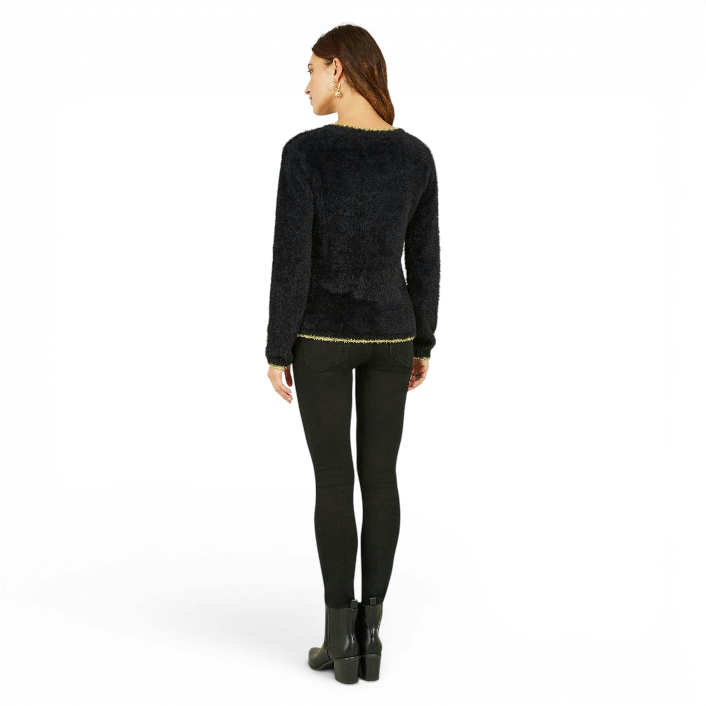 Yumi Black Fluffy Star Christmas Jumper , view 2 of 3